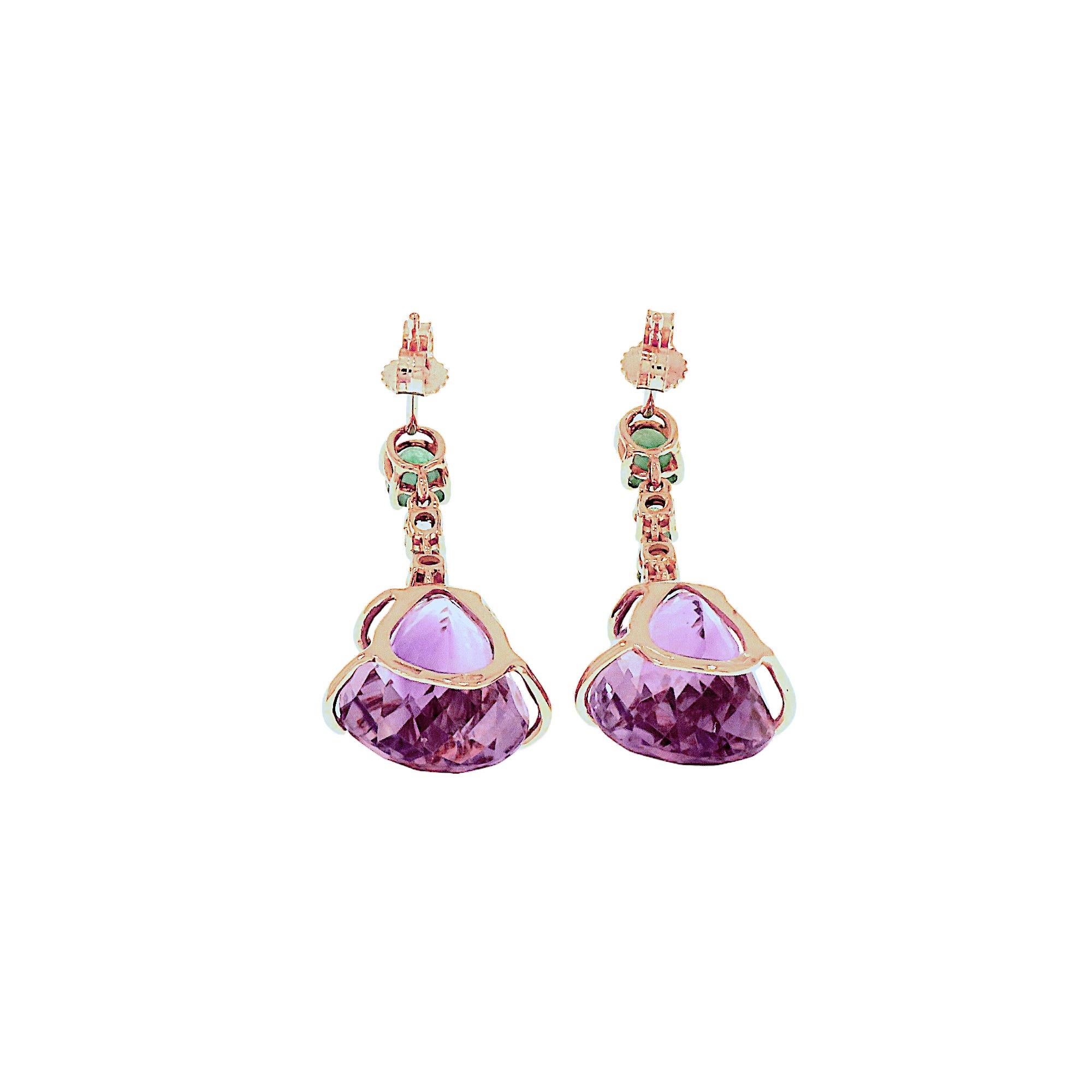 Boucles d'oreilles Botta avec émeraudes et améthystes en or rose Neuf - En vente à Milano, IT