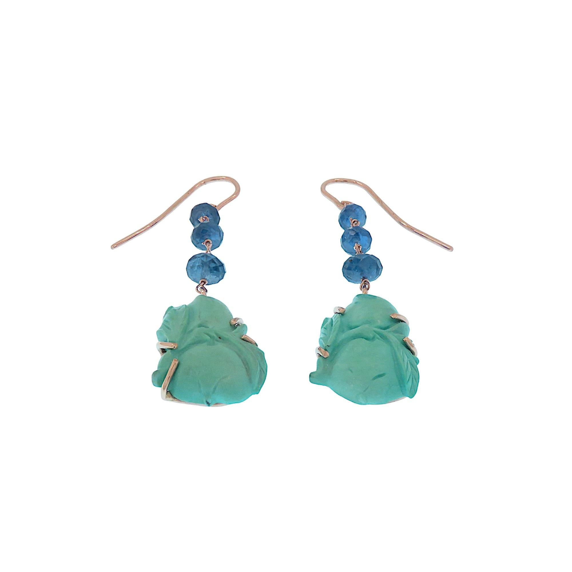 Contemporary Botta jewelry earrings with turquoise blue sapphires in rose gold For Sale