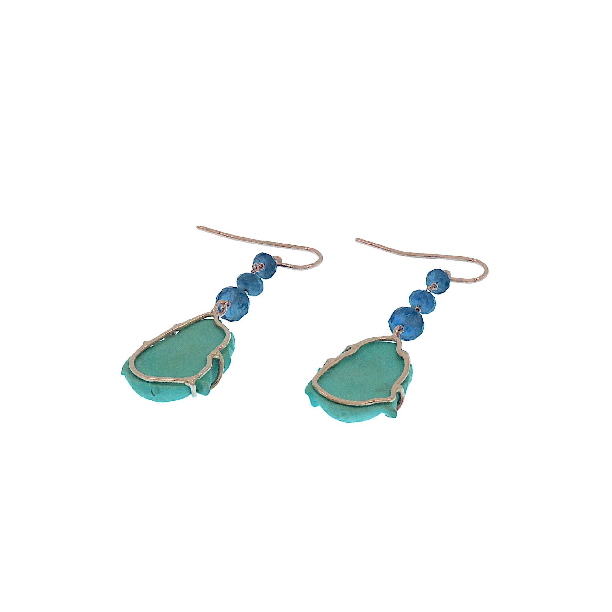 Mixed Cut Botta jewelry earrings with turquoise blue sapphires in rose gold For Sale