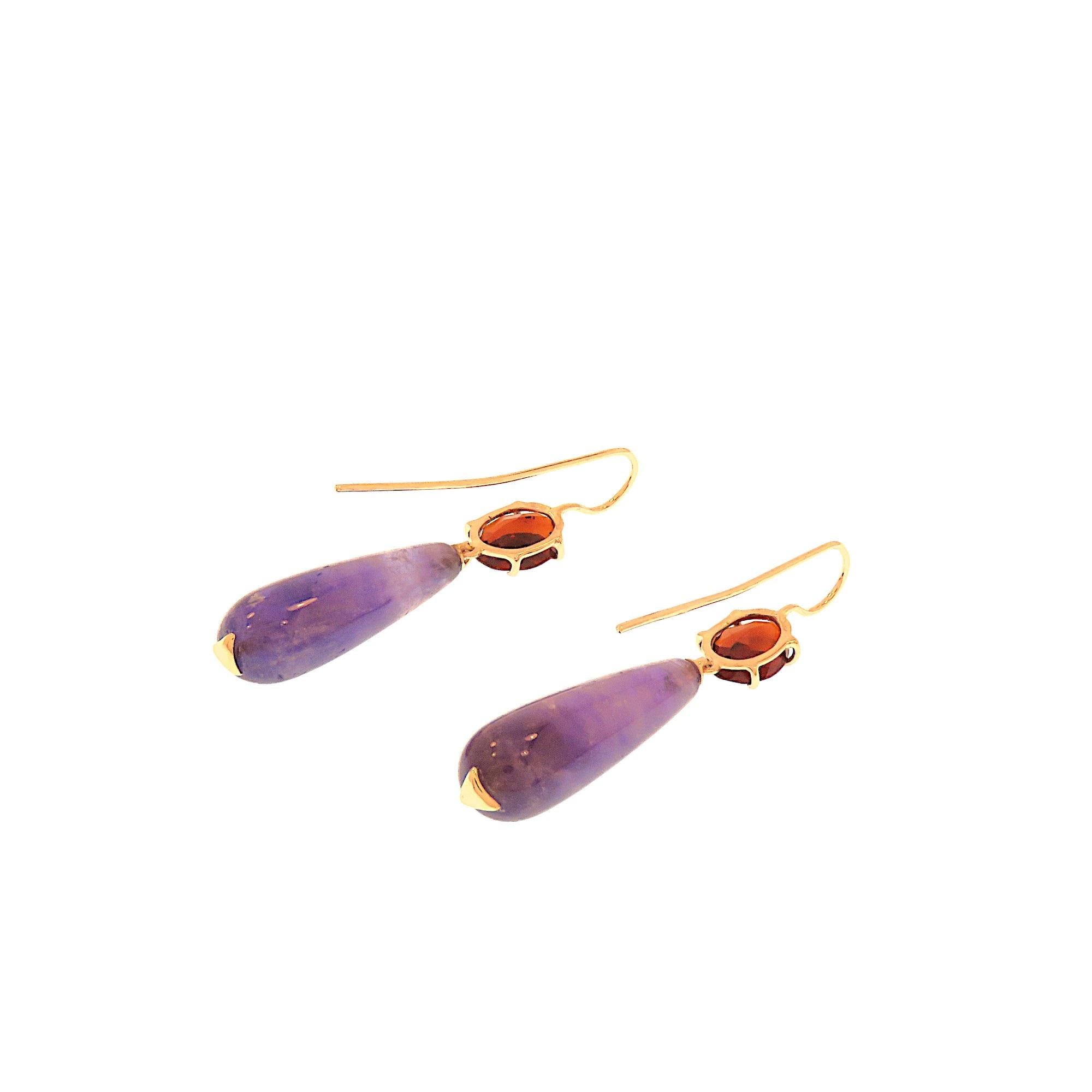 Botta Schmuck Anhänger-Ohrringe mit Amethyst und Granat aus Roségold (Zeitgenössisch) im Angebot