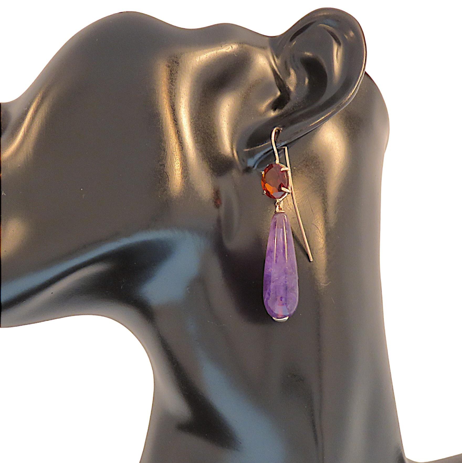 Botta Schmuck Anhänger-Ohrringe mit Amethyst und Granat aus Roségold (Cabochon) im Angebot