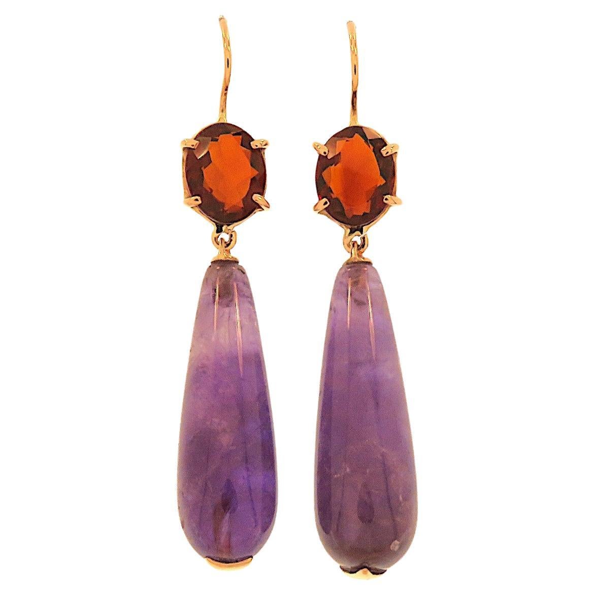 Botta jewelry dangle earrings with amethyst and garnet in rose gold