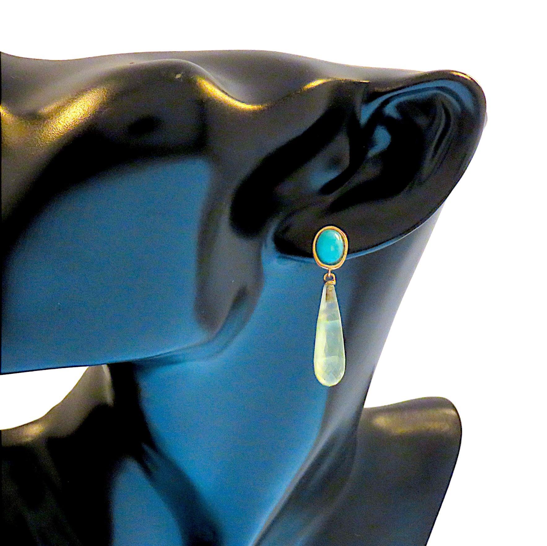 Cabochon Botta jewelry pendant earrings with prehnite and amazonite in rose gold For Sale