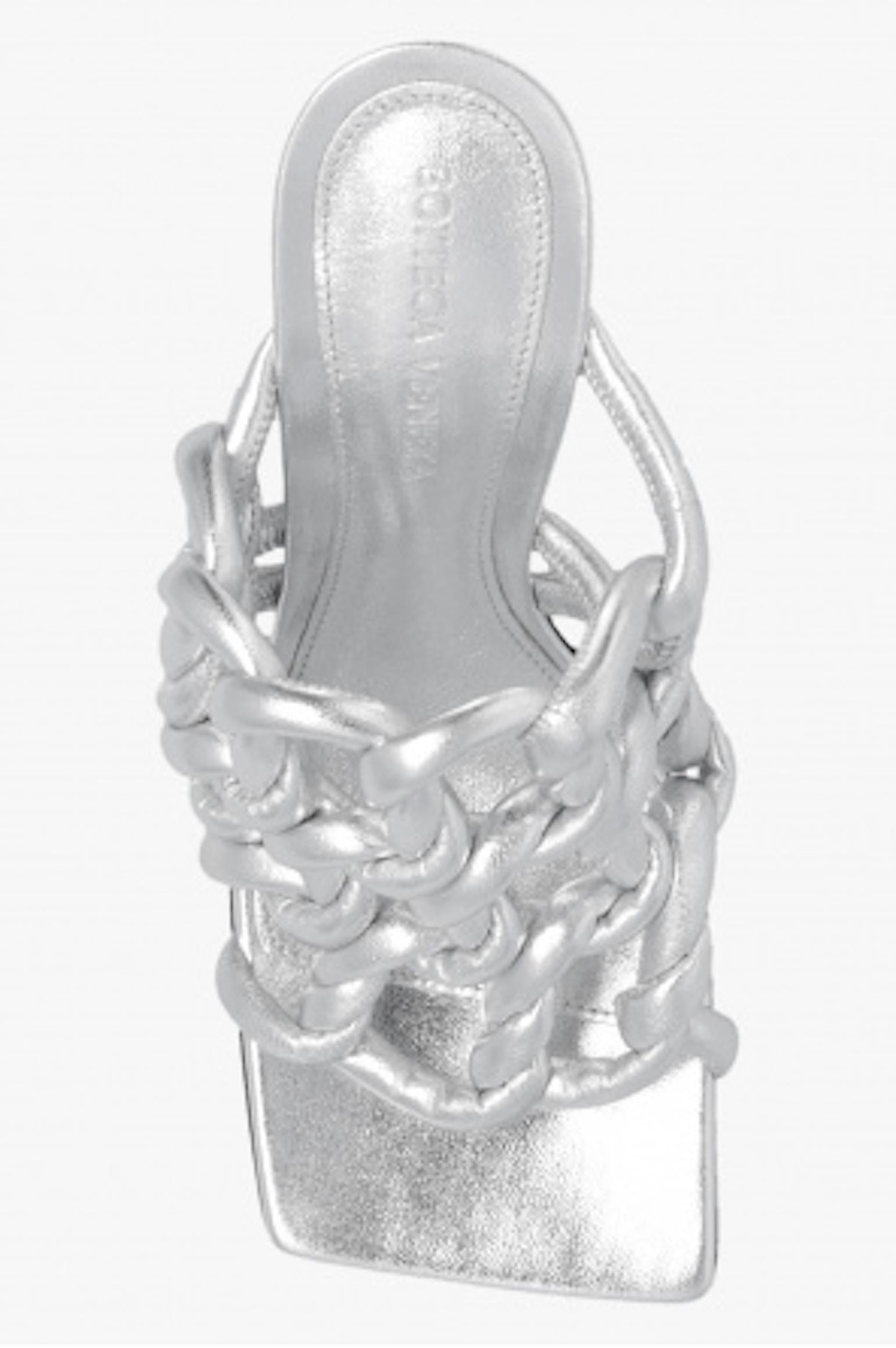 Botteg Veneta Stretch Heeled Sandal in Silver Sz 37 For Sale 2