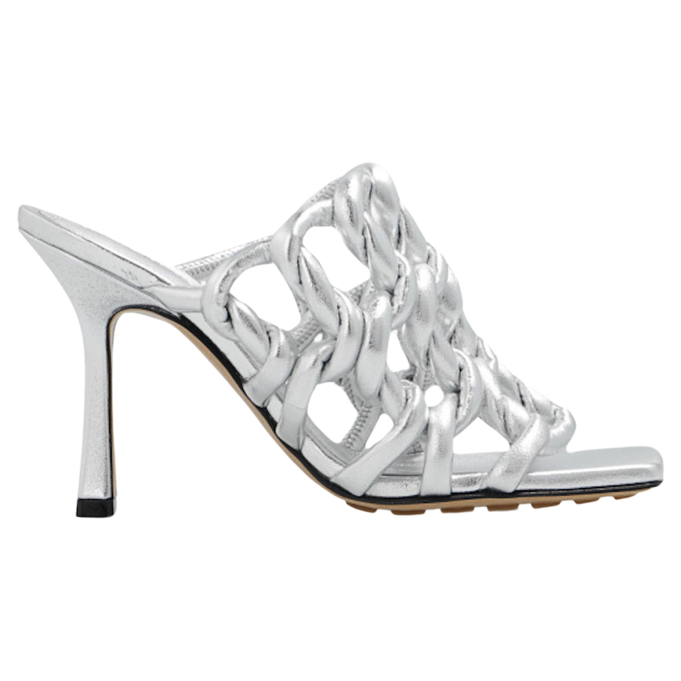 Botteg Veneta Stretch Heeled Sandal in Silver Sz 37 For Sale