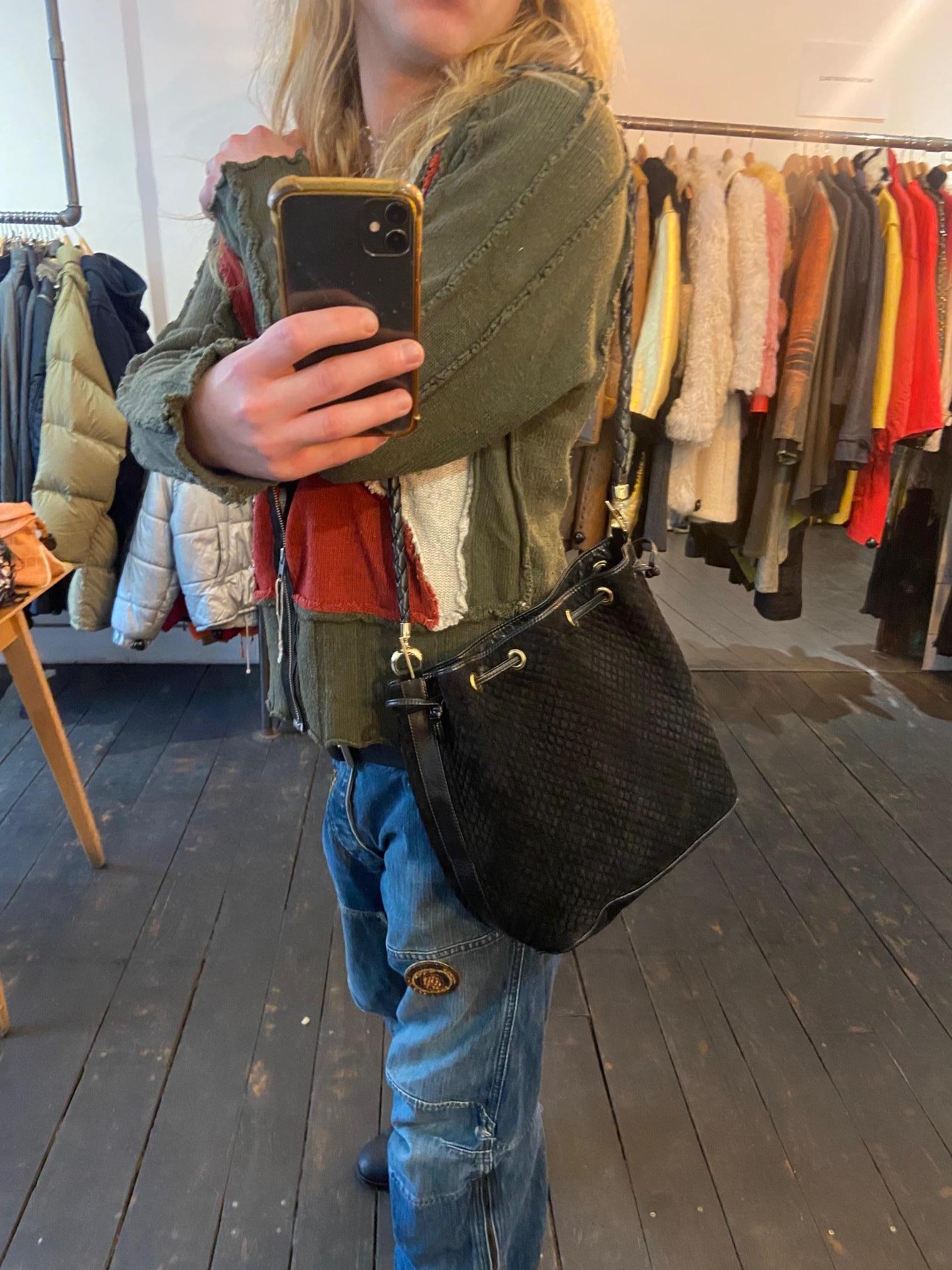 Bottega Black Suede Bucket Bag For Sale 1