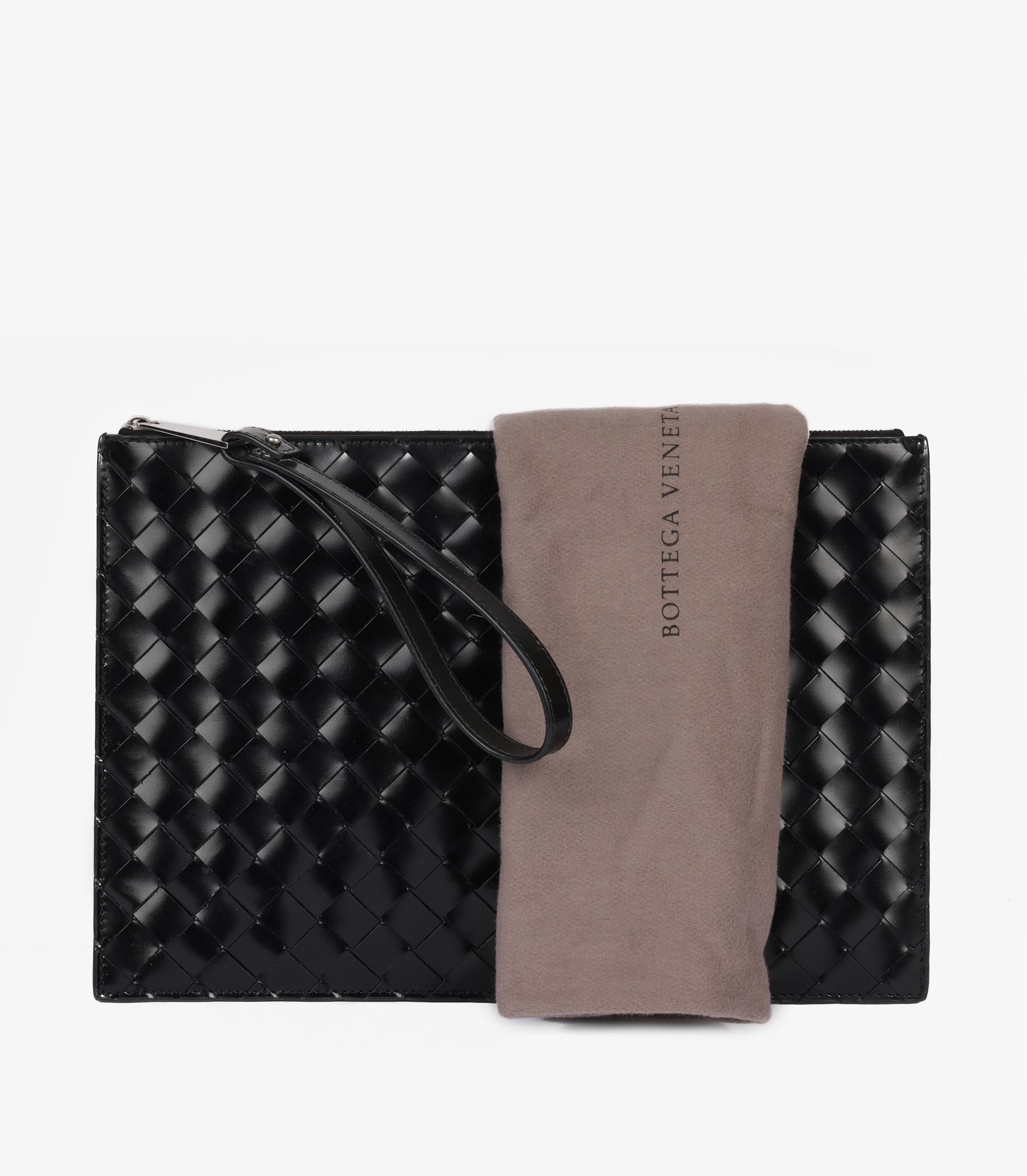 Bottega Black Woven Calfskin Leather Wristlet Pouch 7