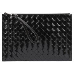 Used Bottega Black Woven Calfskin Leather Wristlet Pouch