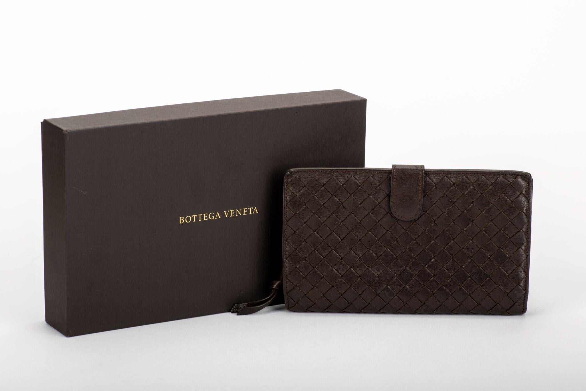 Nero Portafoglio Intrecciato Bottega Brown W/Box in vendita
