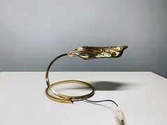 Bottega Gadda Leaf Brass Table Lamp by Tommaso Barbi, 1970s, Italy