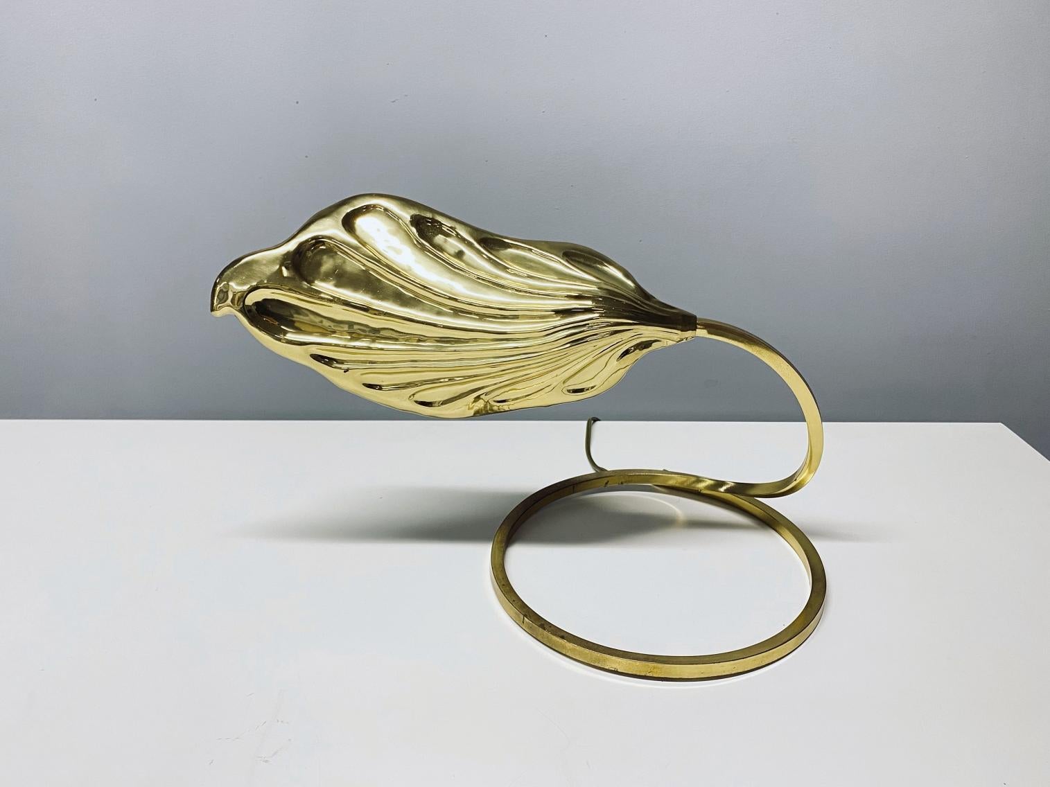 Metalwork Bottega Gadda Leaf Brass Table Lamp by Tommaso Barbi, 1970s, Italy For Sale