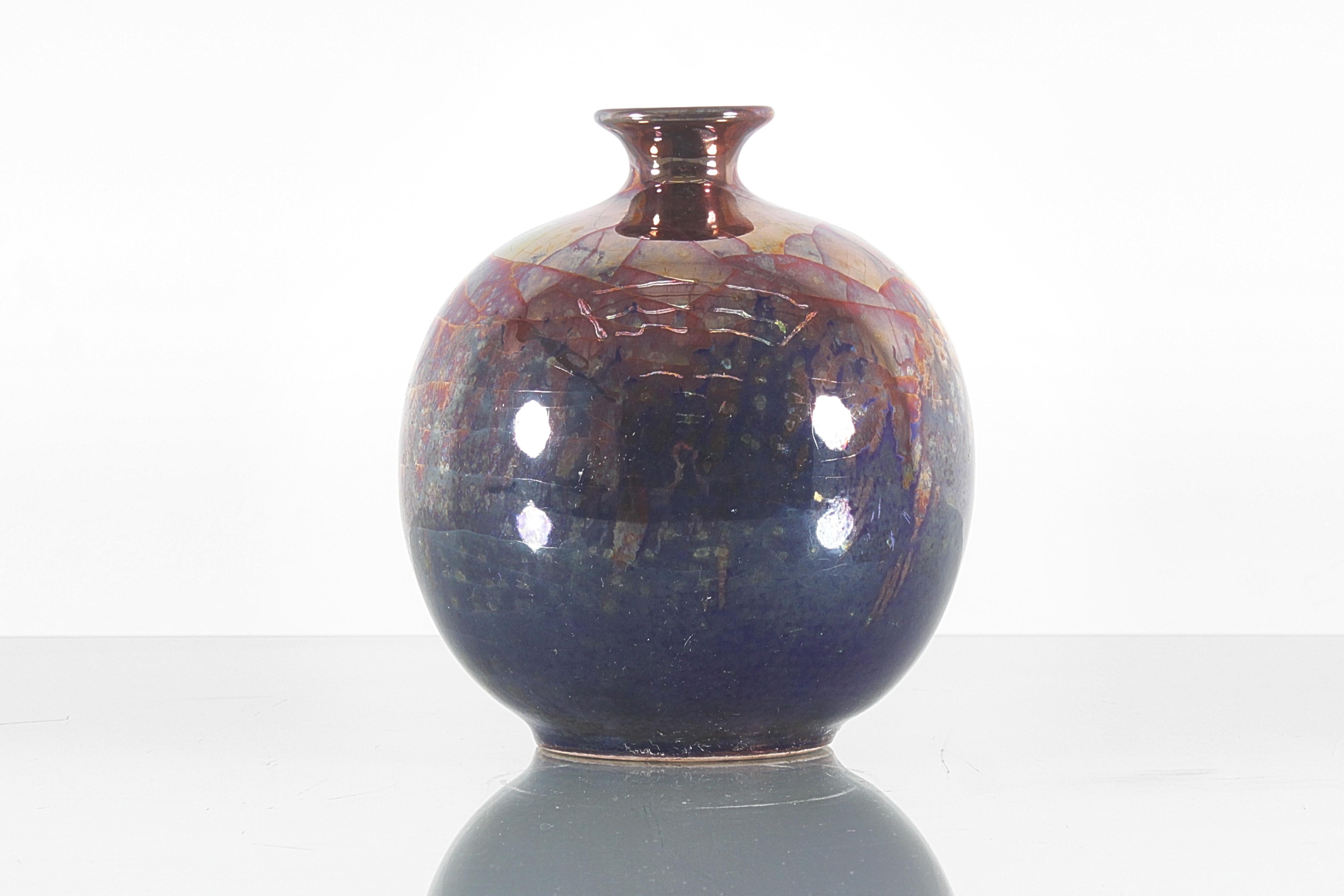 Modern Bottega Gatti Hand-Painted Polychrome Ceramic Vase 1980s Italy For Sale