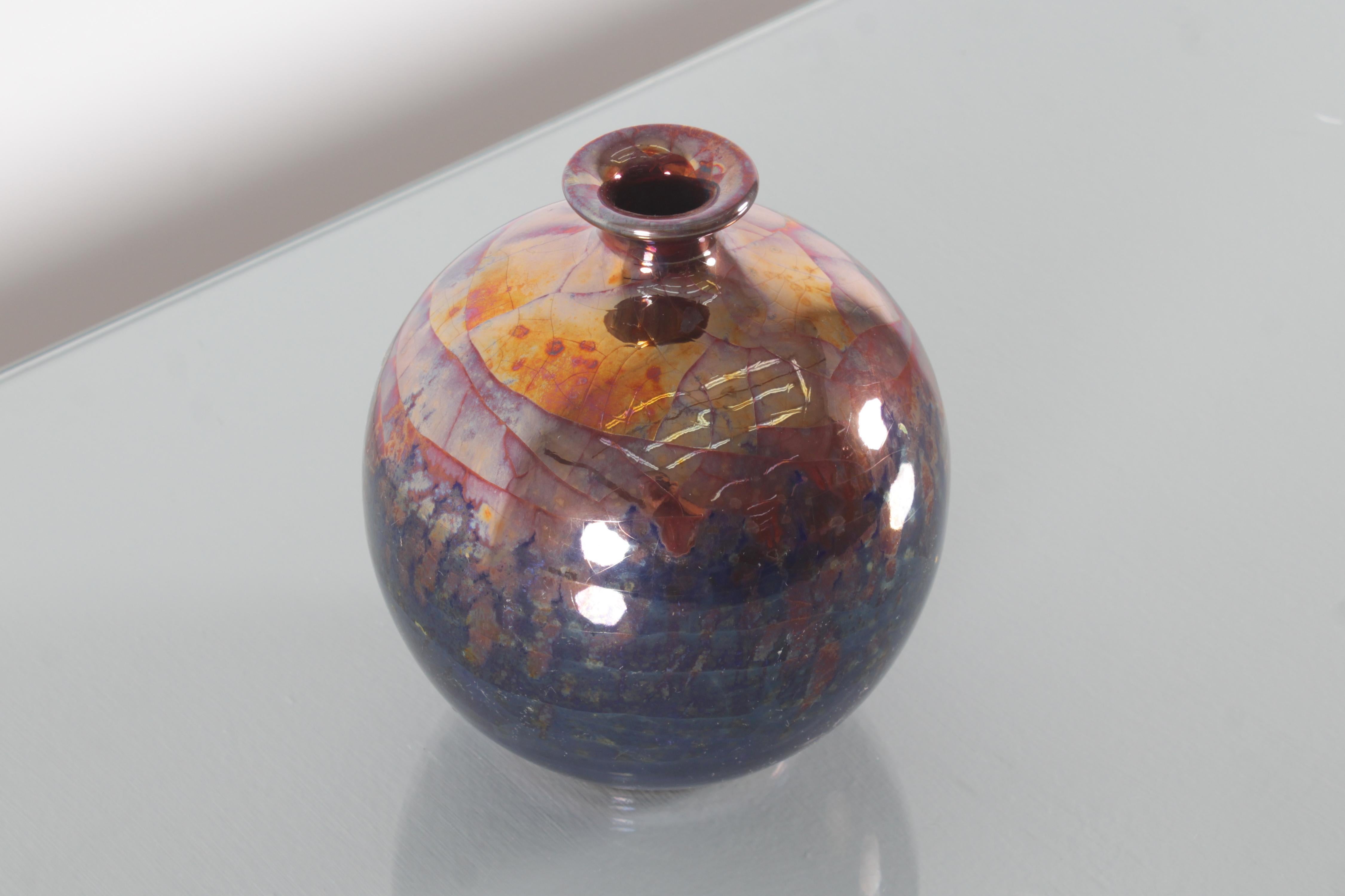 Italian Bottega Gatti Hand-Painted Polychrome Ceramic Vase 1980s Italy For Sale