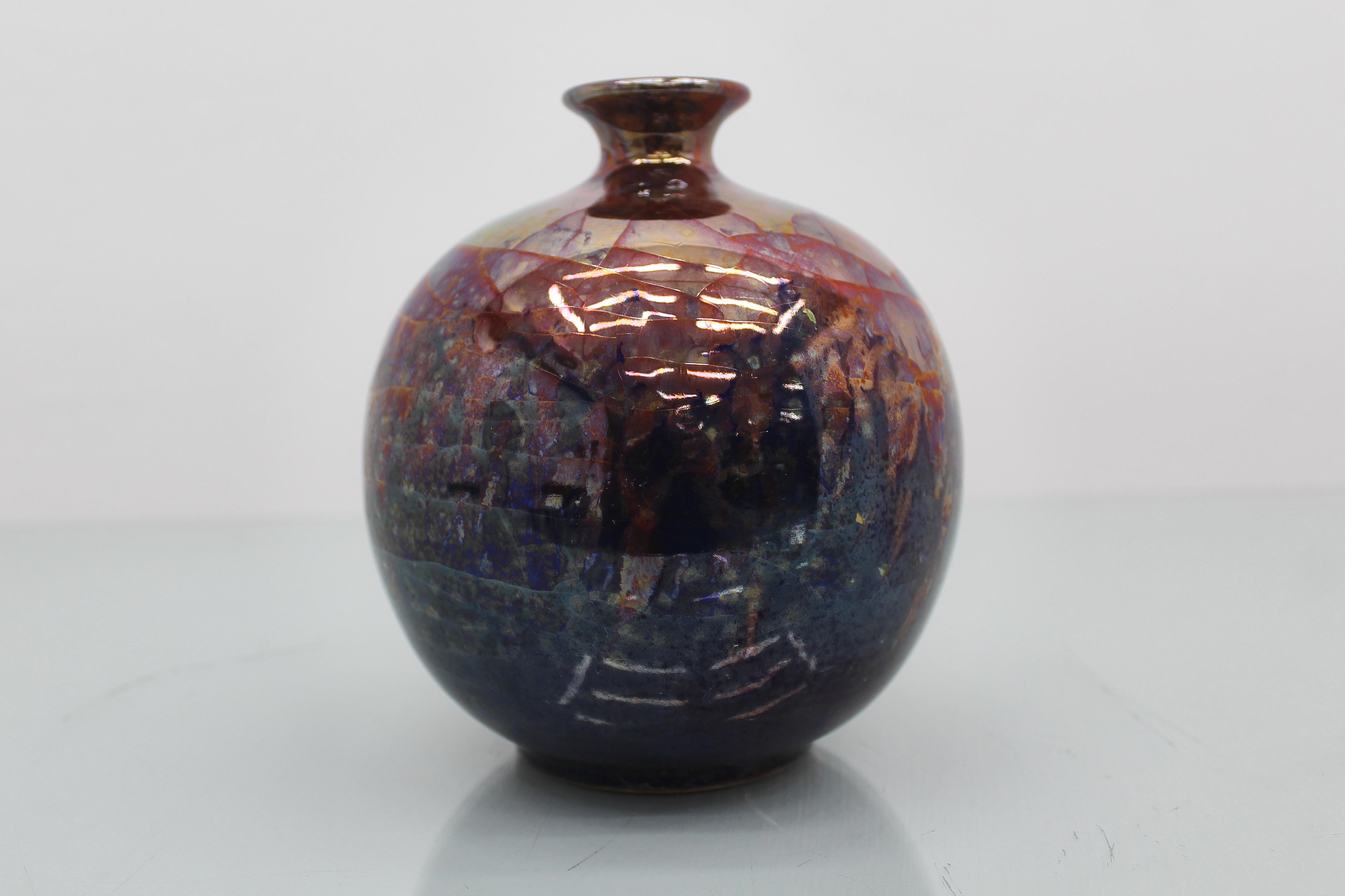 Late 20th Century Bottega Gatti Hand-Painted Polychrome Ceramic Vase 1980s Italy For Sale