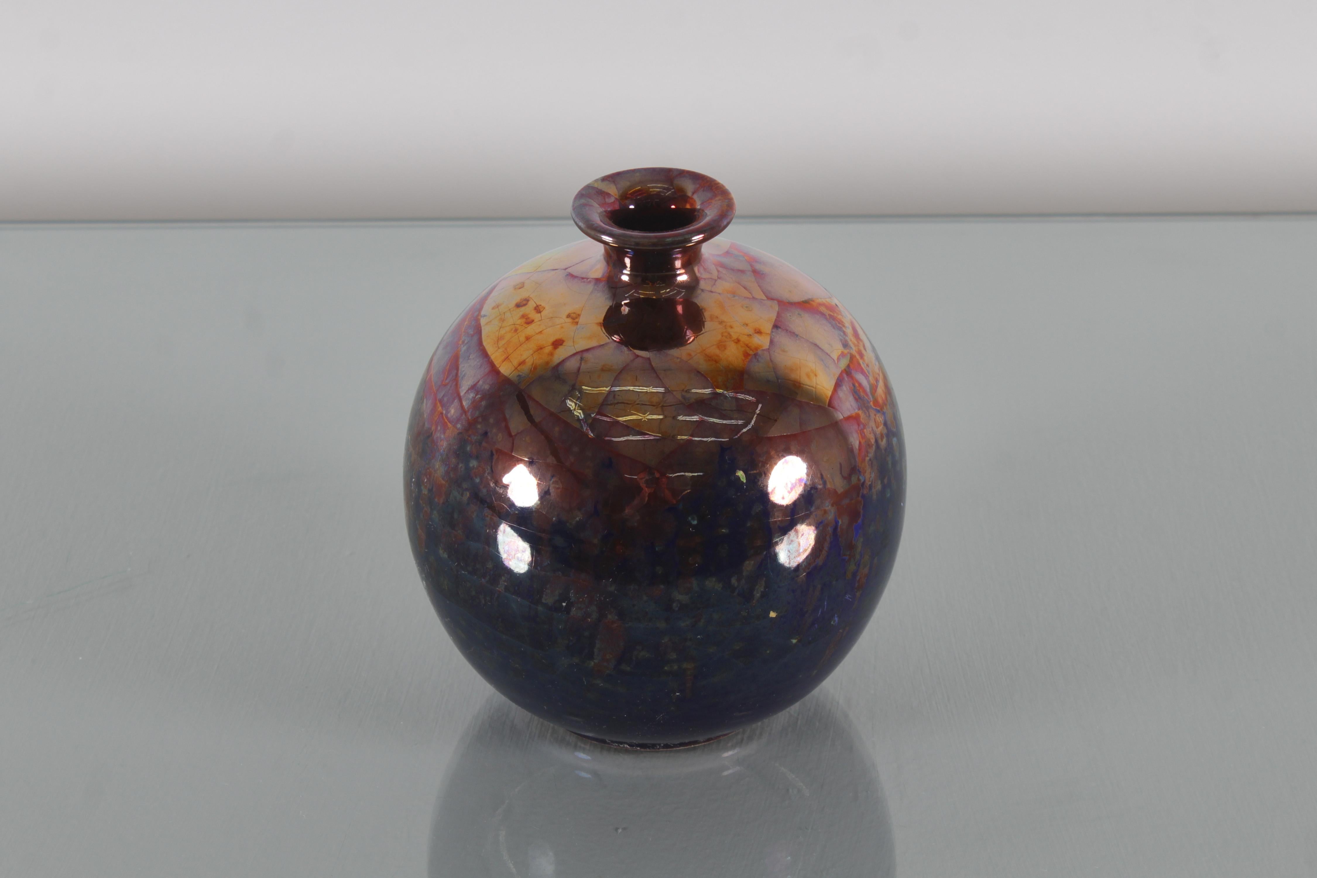 Bottega Gatti Hand-Painted Polychrome Ceramic Vase 1980s Italy For Sale 1