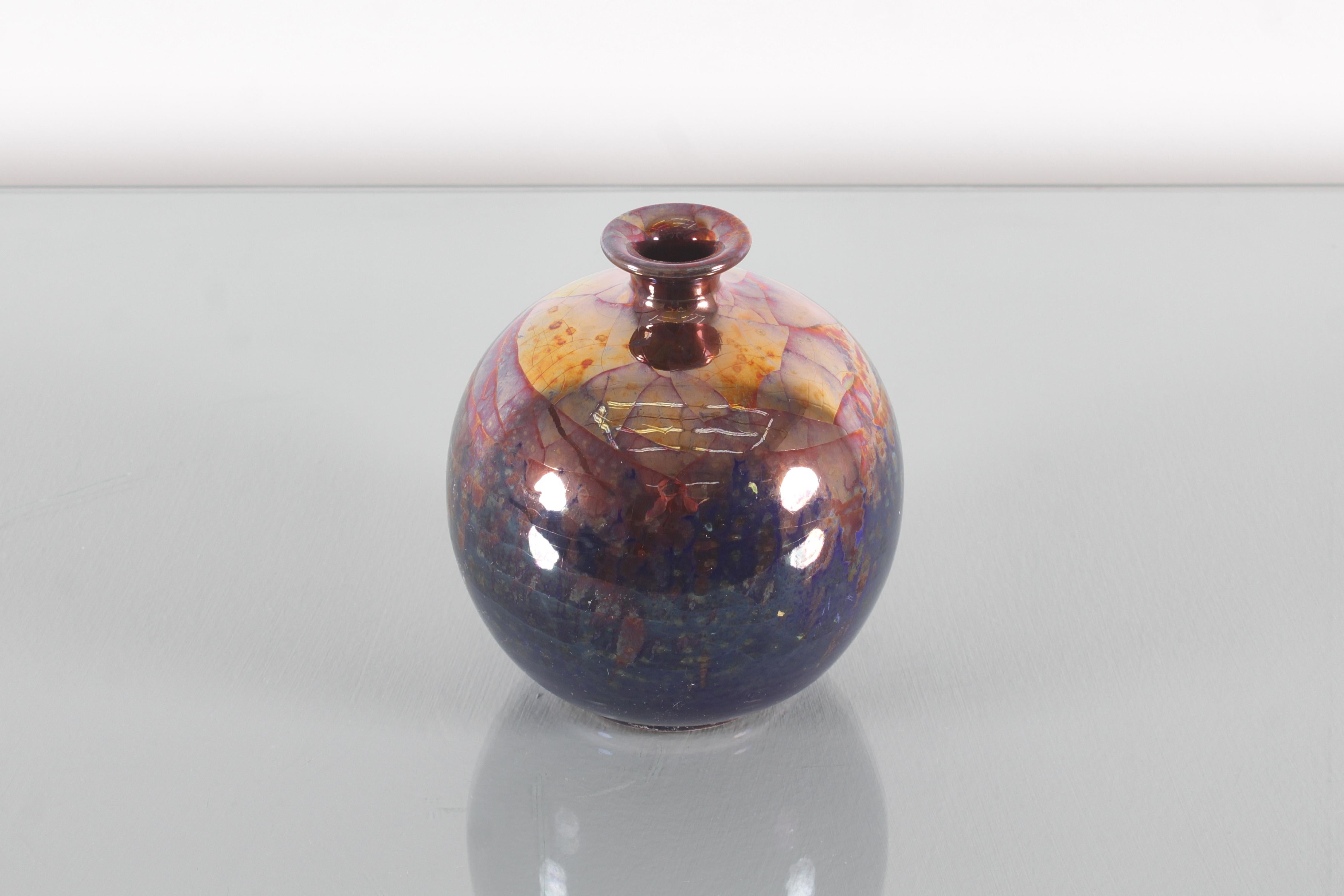 Bottega Gatti Hand-Painted Polychrome Ceramic Vase 1980s Italy For Sale 3
