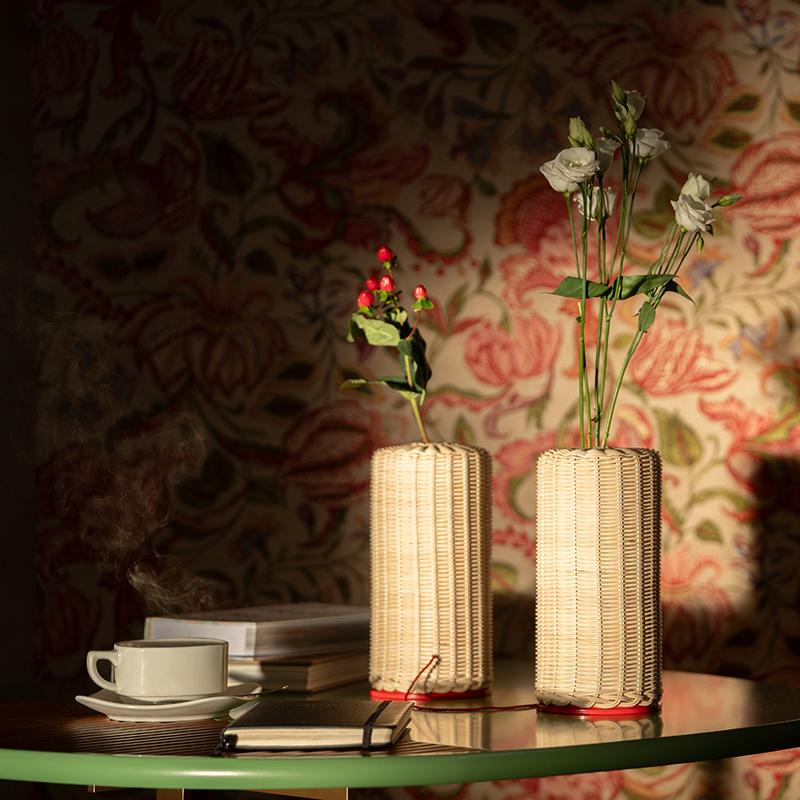 Métal couple de vases en osier tissé Bottega Intreccio Simbiosi par Alessia Clemente en vente