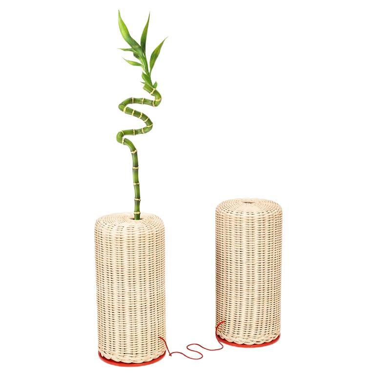 Bottega Intreccio Simbiosi couple of Woven Wicker Vases by Alessia Clemente For Sale