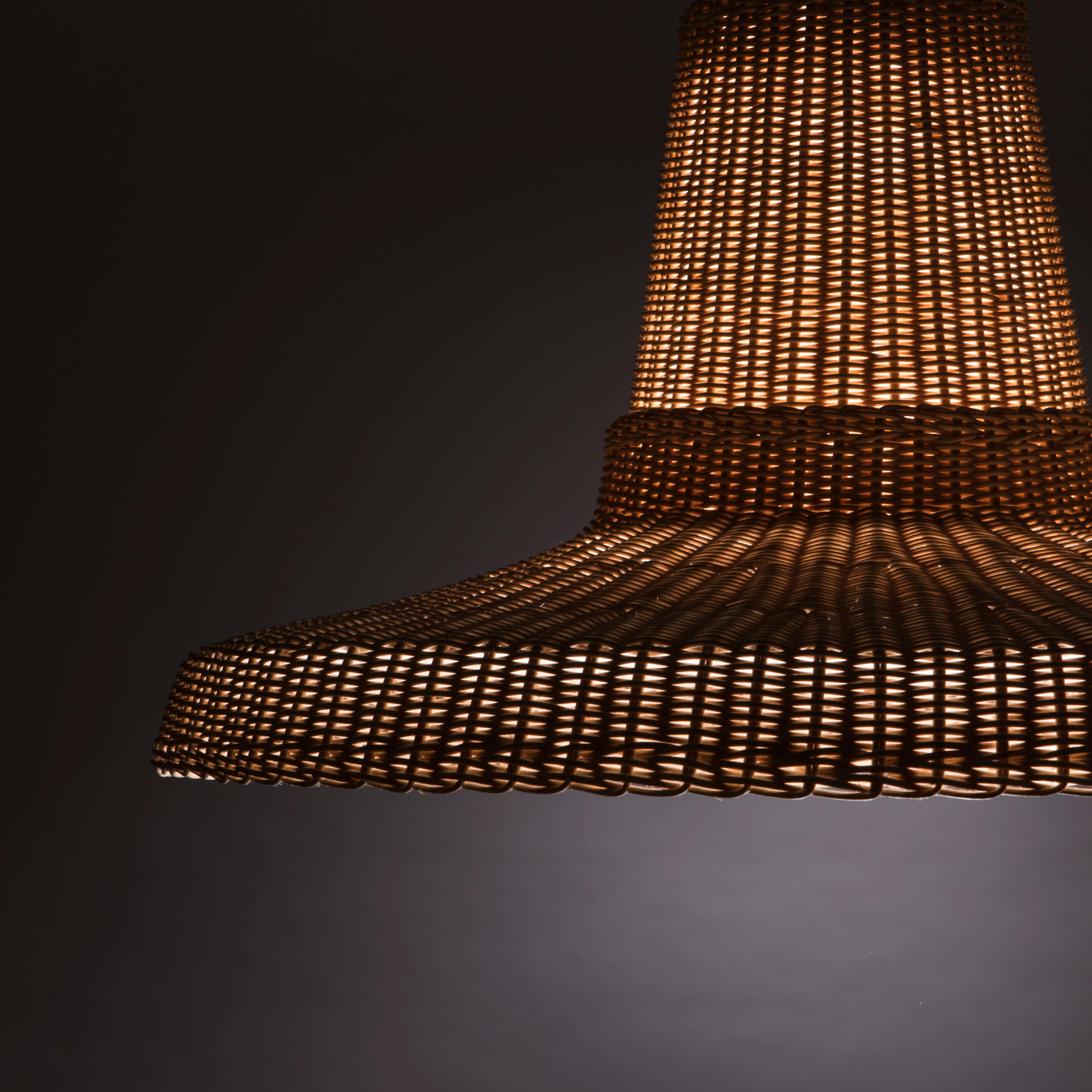 Arts and Crafts Bottega Intreccio Woven Wicker Caratteri Cocolla Pendant Lamp, by M. Bernabei For Sale