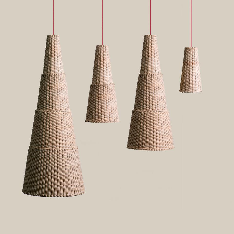 Italian Bottega Intreccio Woven Wicker Caratteri, Seia 140 Pendant Lamp, by M. Bernabei For Sale