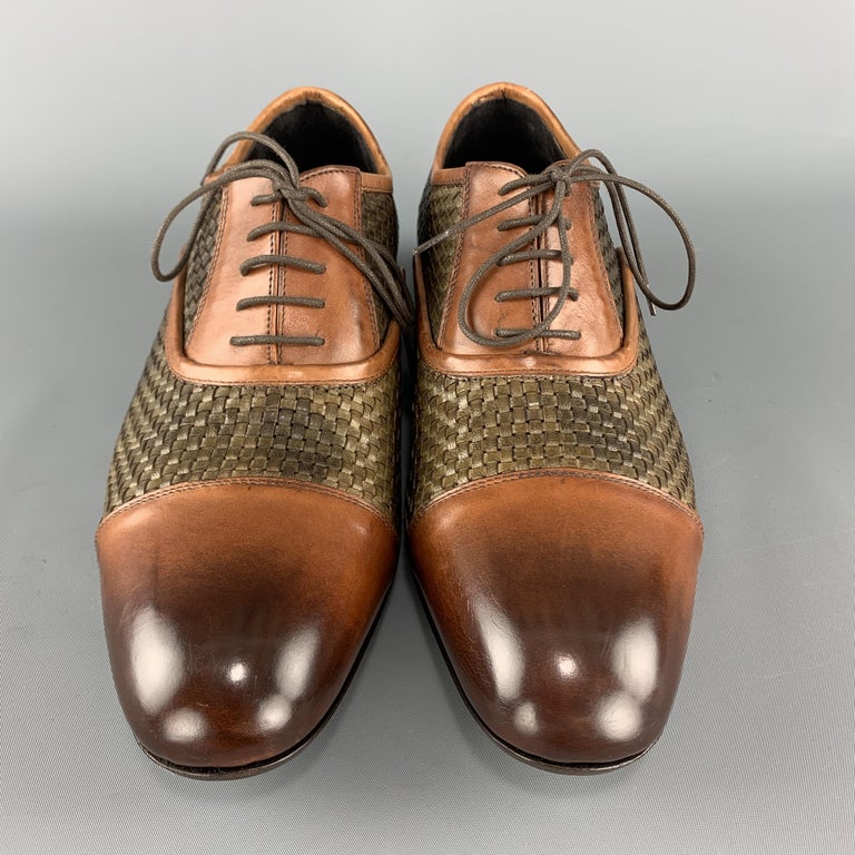 BOTTEGA ITALIANA Size 10 Brown Two Tone Woven Leather Cap