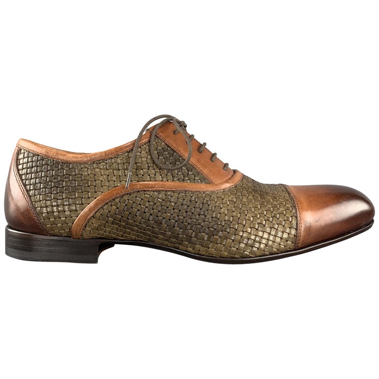 BOTTEGA ITALIANA Size 10 Brown Two Tone Woven Leather Cap