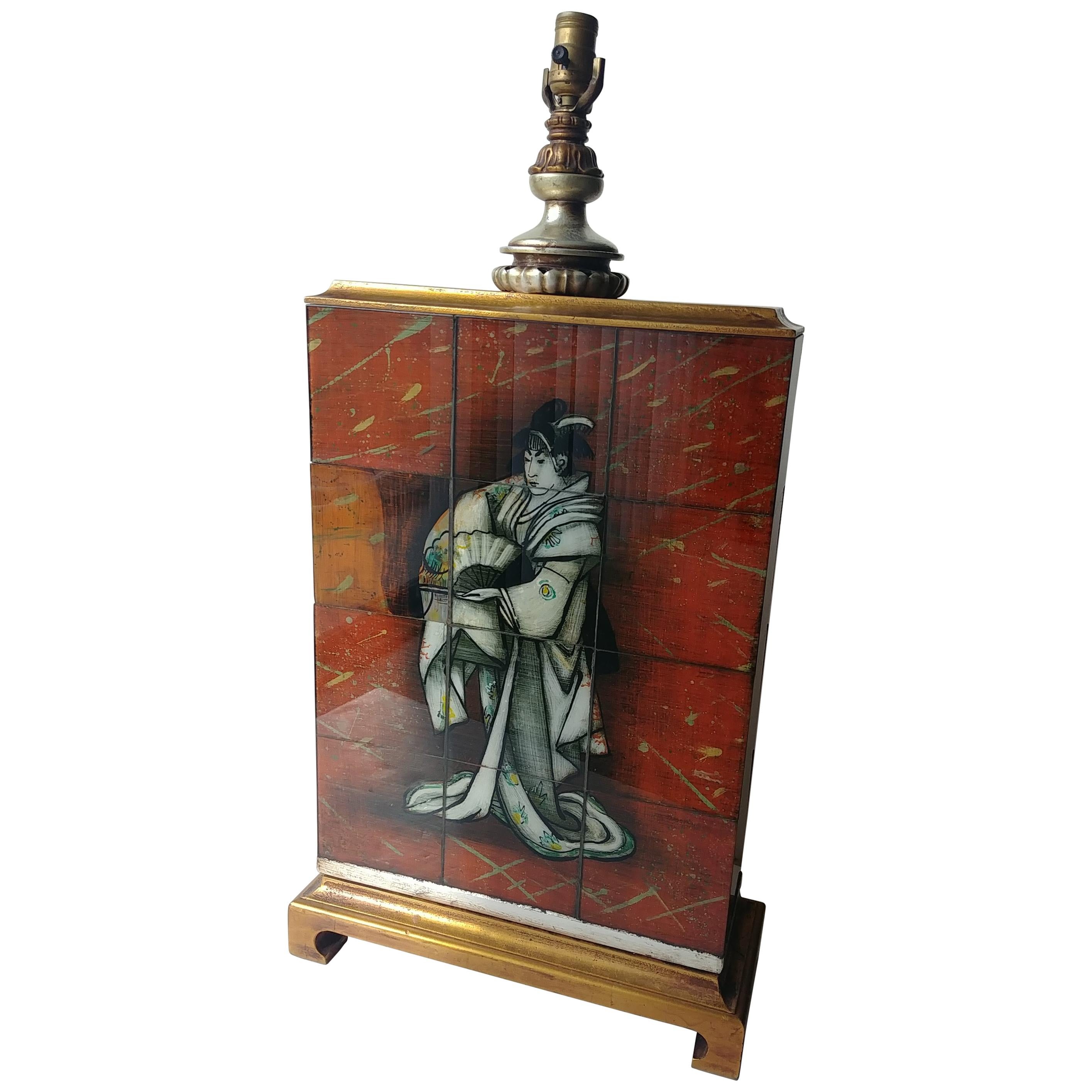 Bottega Karin, Reverse Glass Painting, Églomisé Table Lamp, Design Attb, Laszlo