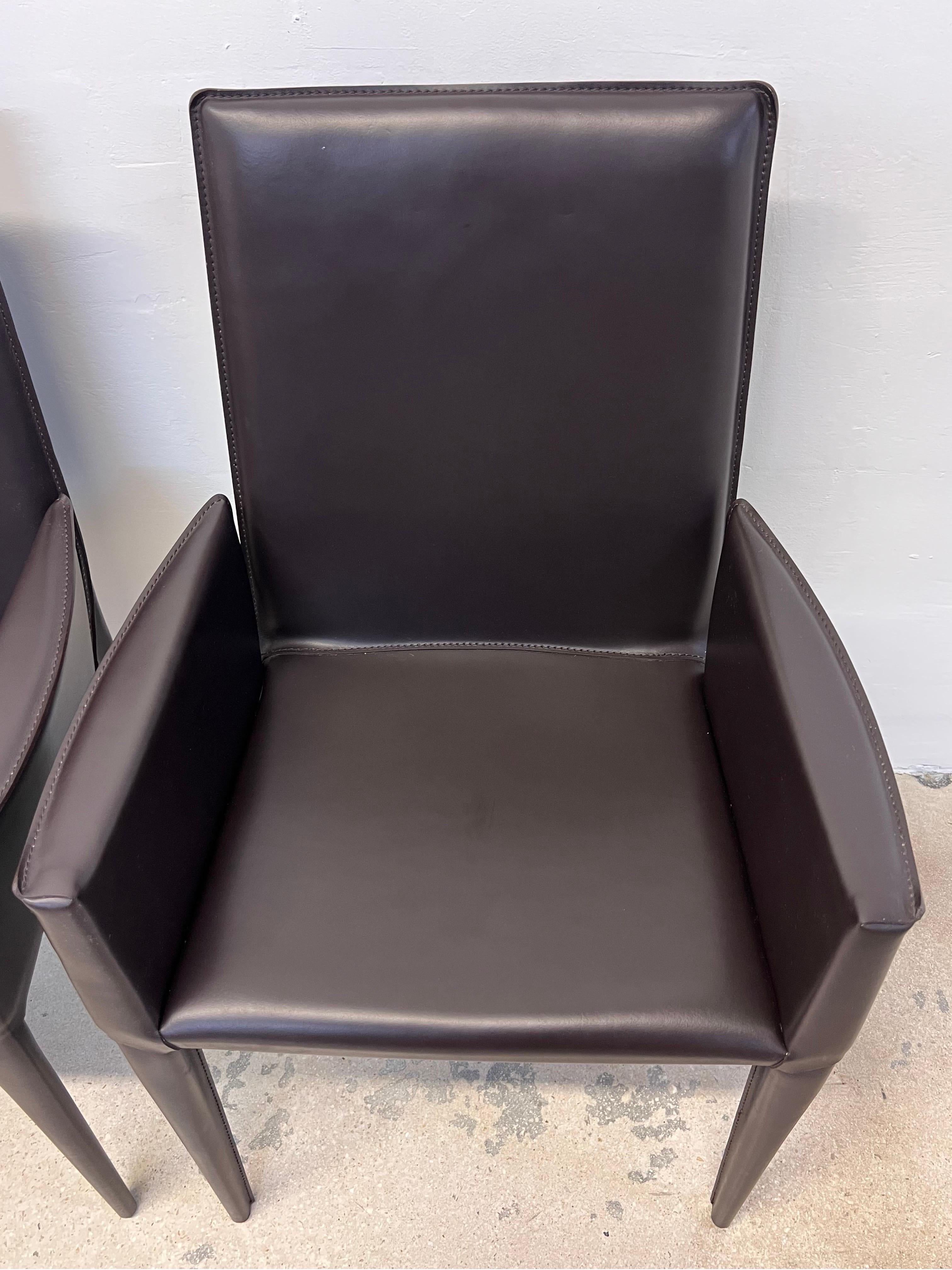 Bottega Leather Dining Arm Chairs by Fauciglietti and Bianchi for DWR, Pair For Sale 3