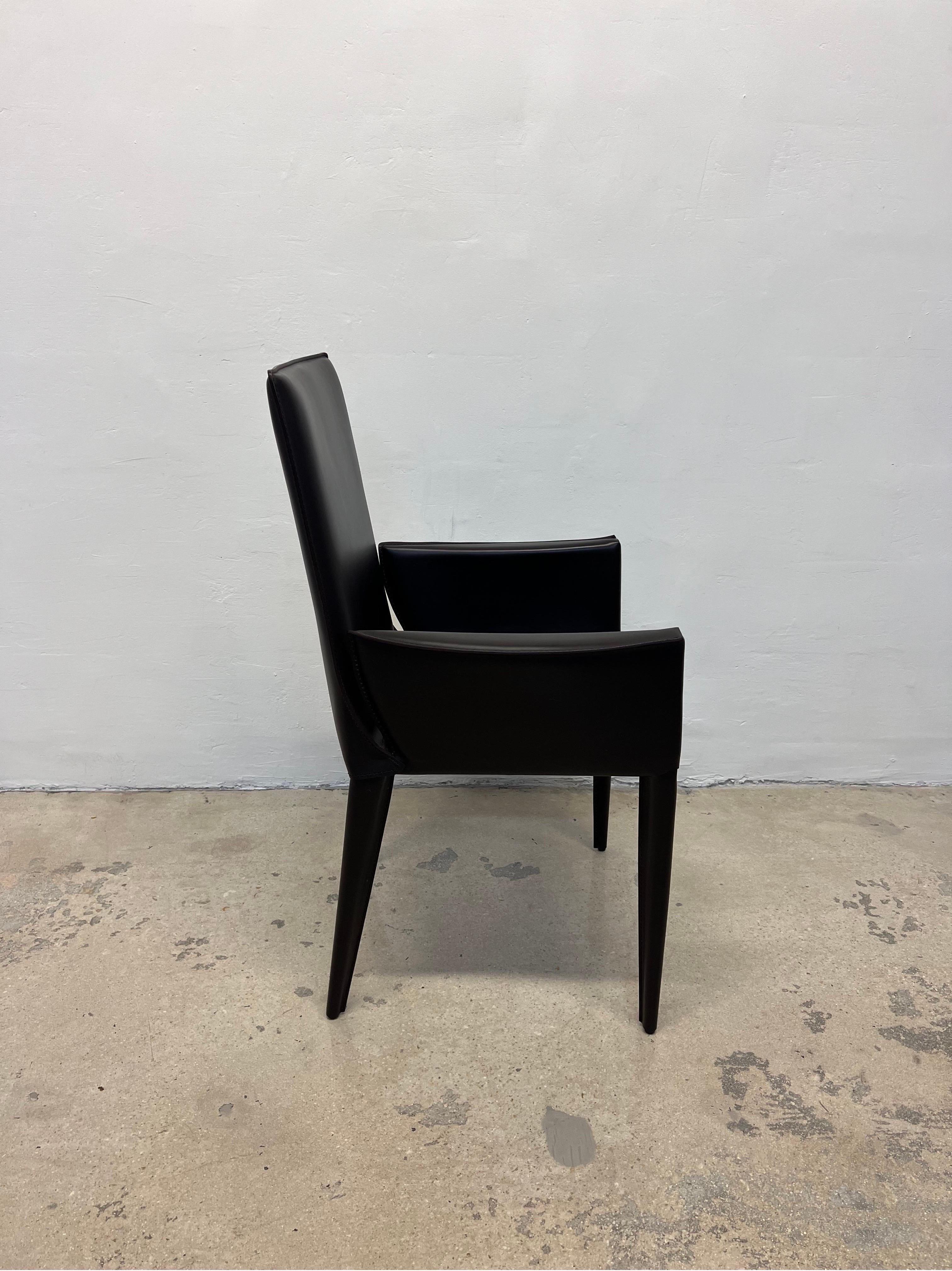 Modern Bottega Leather Dining Arm Chairs by Fauciglietti and Bianchi for DWR, Pair For Sale
