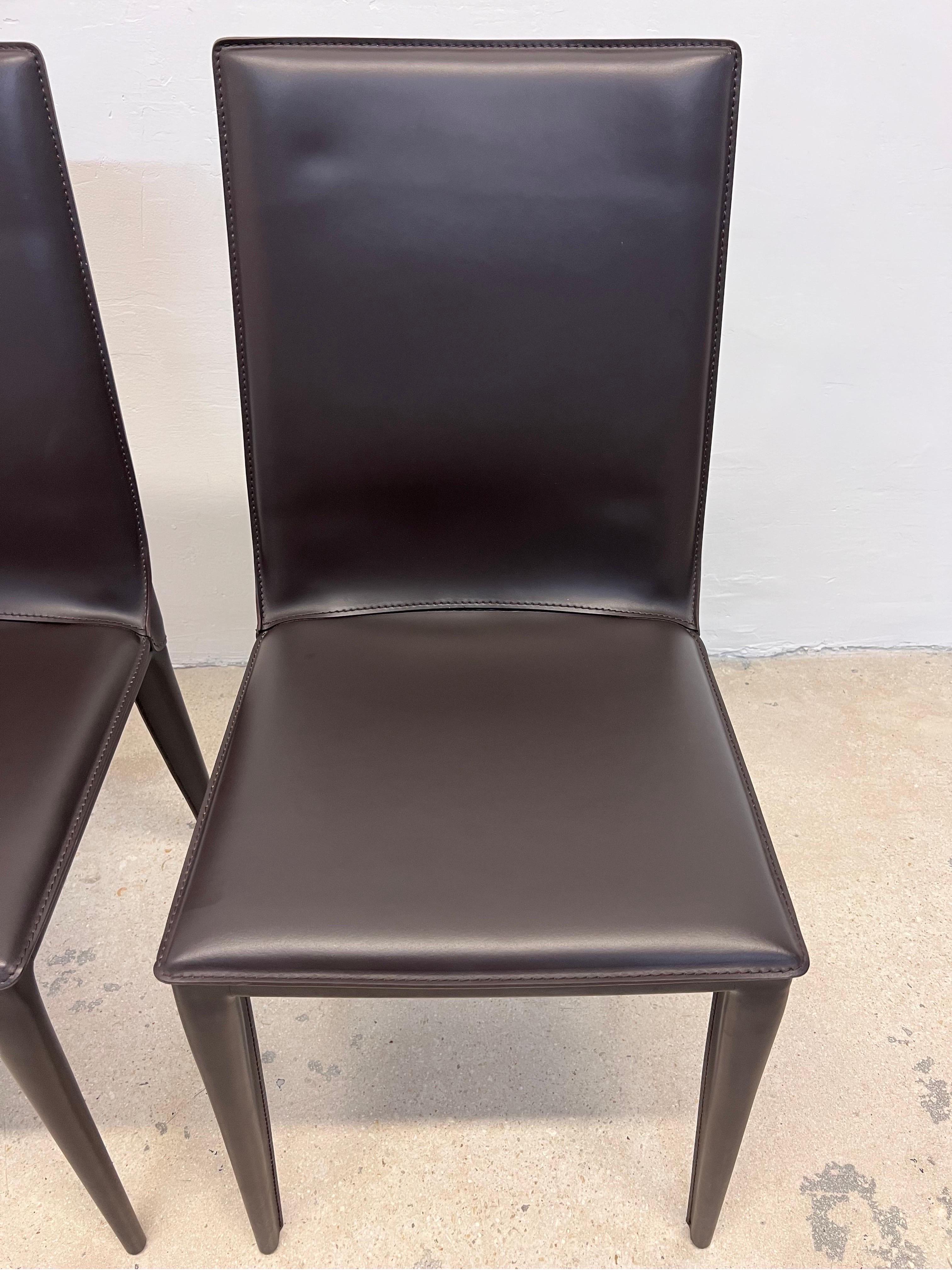 Steel Bottega Leather Dining Chairs by Fauciglietti and Bianchi for DWR, Pair For Sale