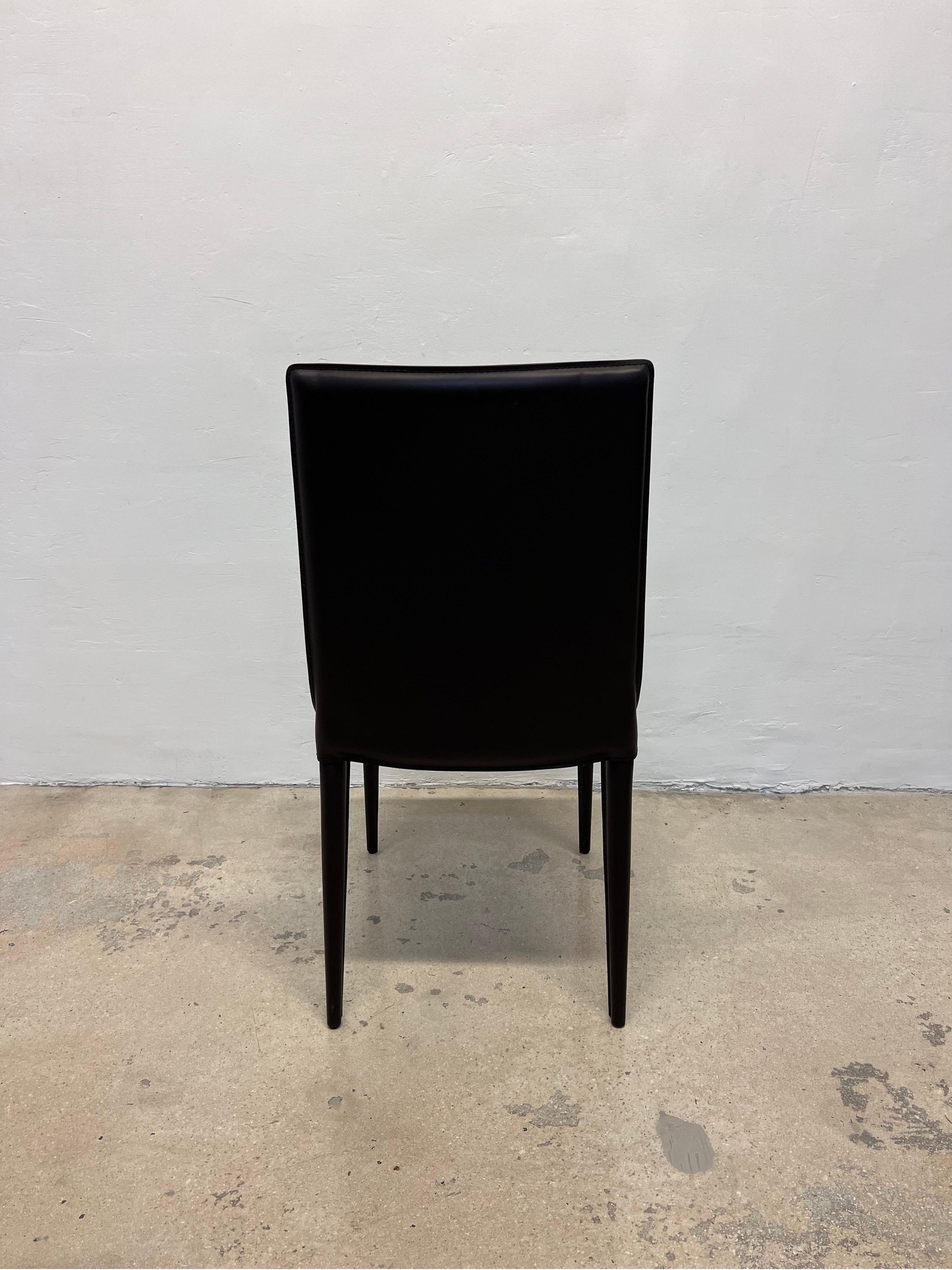 Acier Paire de chaises de salle à manger Bottega en cuir par Fauciglietti et Bianchi pour DWR en vente