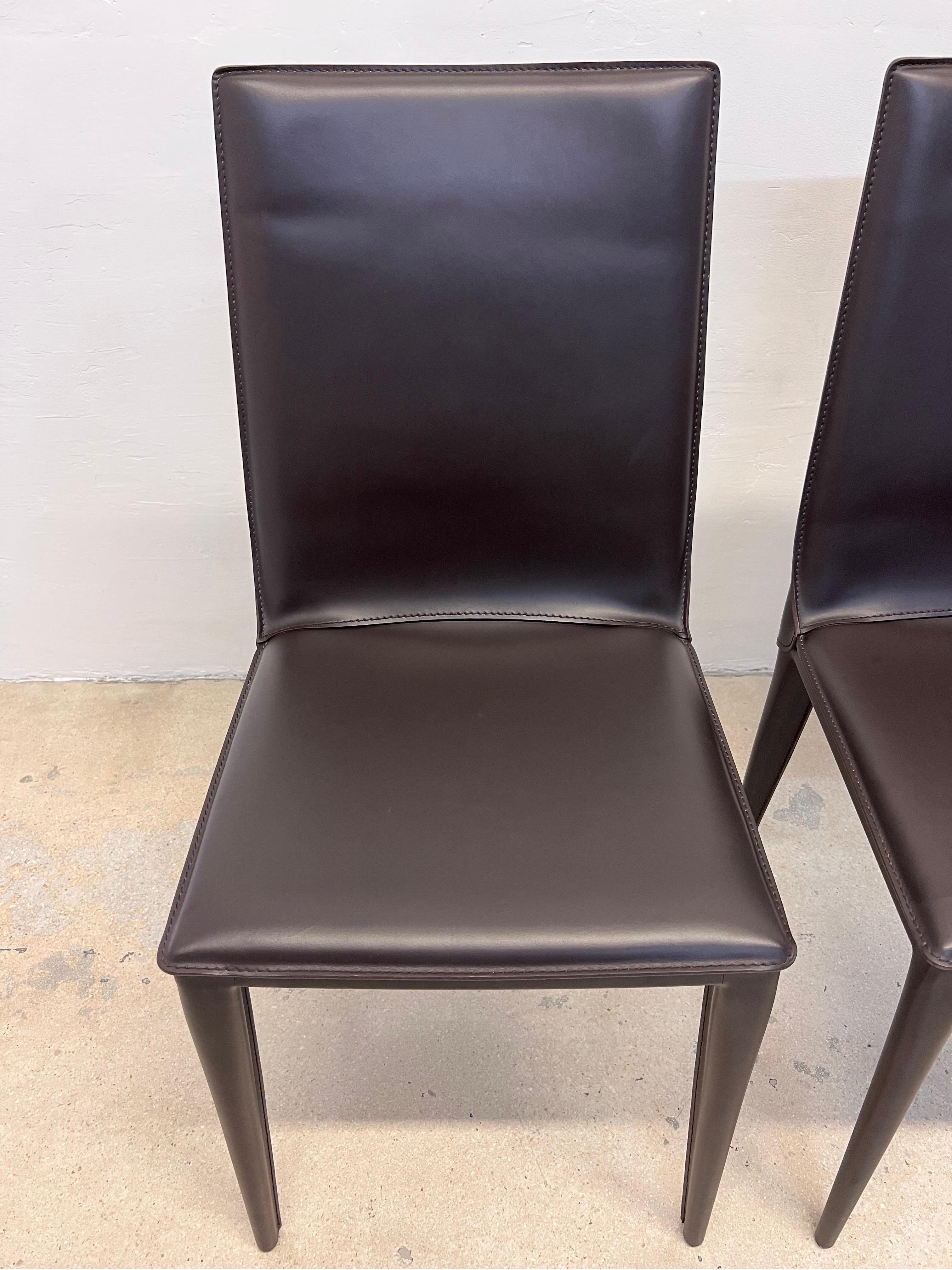 Contemporary Bottega Leather Dining Chairs by Fauciglietti and Bianchi for DWR, Pair For Sale