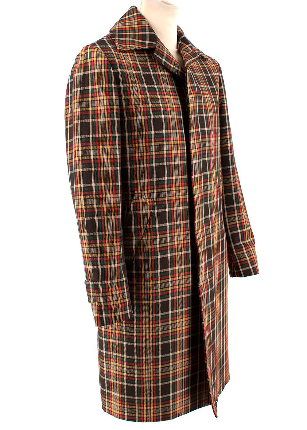Bottega Martinese Multi-Colour Check Coat 

- Button down front closure 
- Side slip pockets 
- Quilted red lining 
- Pointed collar 
- Button detail at cuffs 
- Light-weight

Materials 
53% Polyester 
47% Cotton 

Dry Clean Only 

Made in Italy