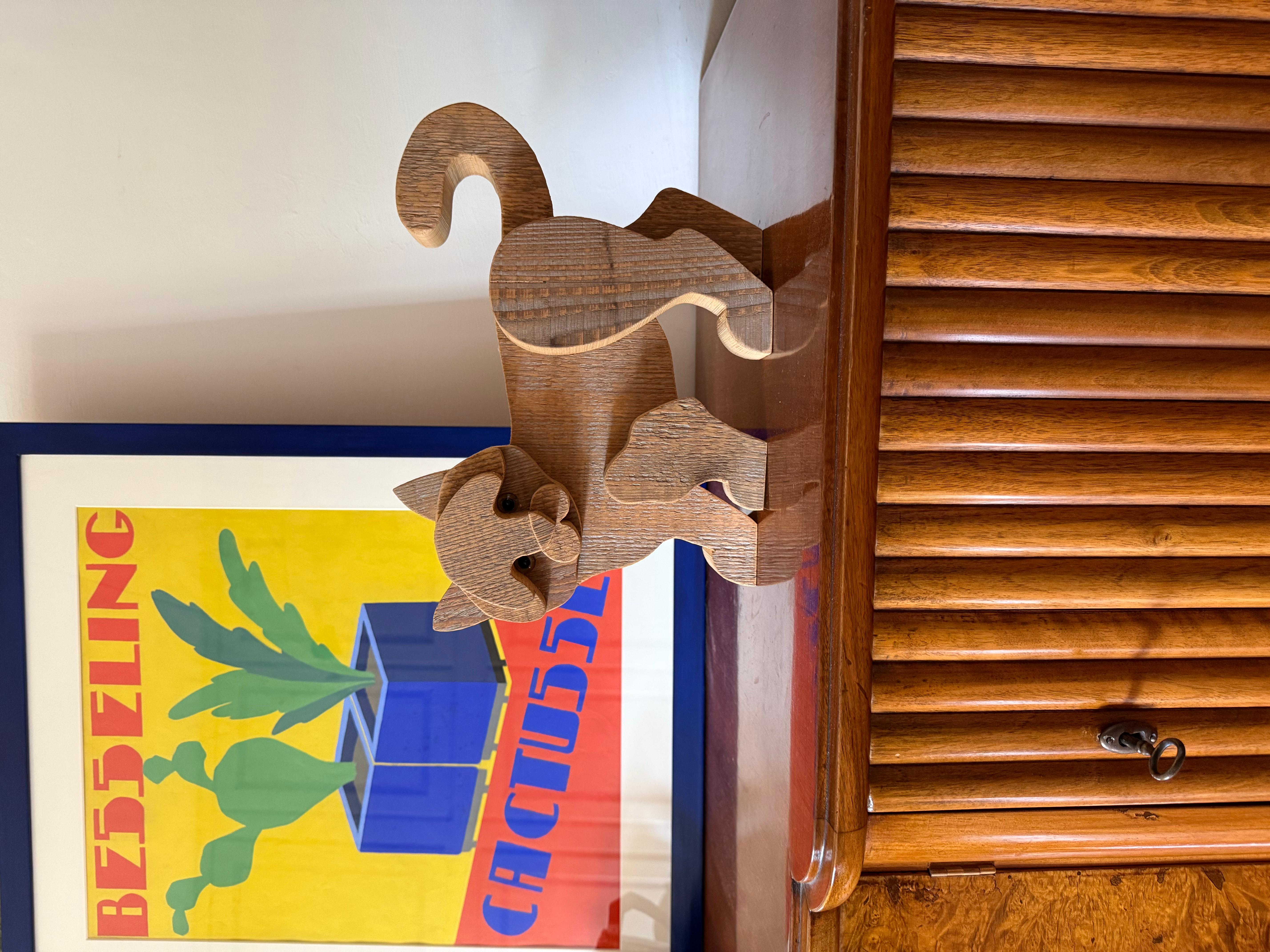 Bottega Michelangeli, Gato escultura madera, Orvieto Italia años 1970 Moderno de mediados de siglo en venta