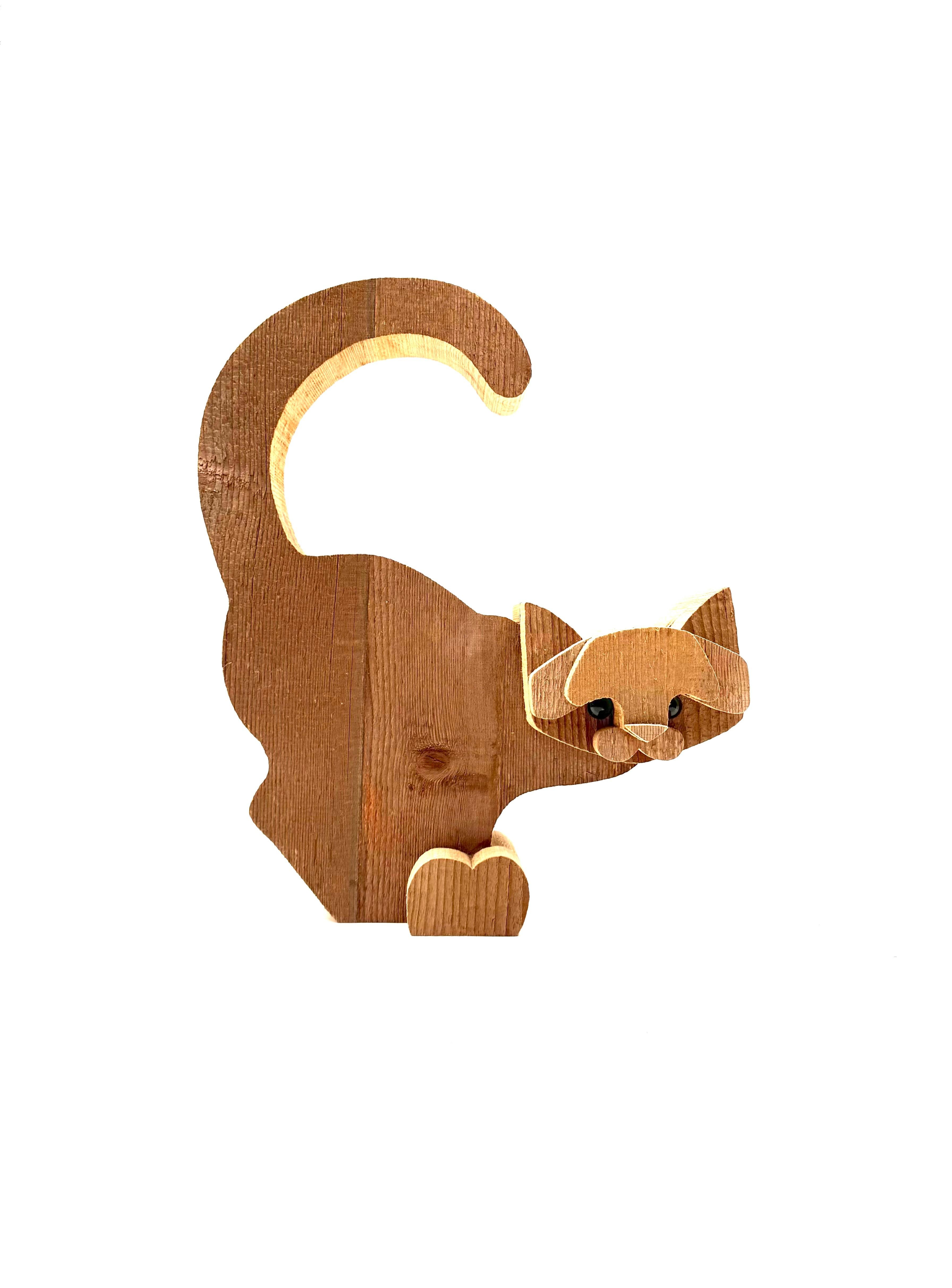 Italian Bottega Michelangeli, Cat wood sculpture, Orvieto Italy 1970s in vendita
