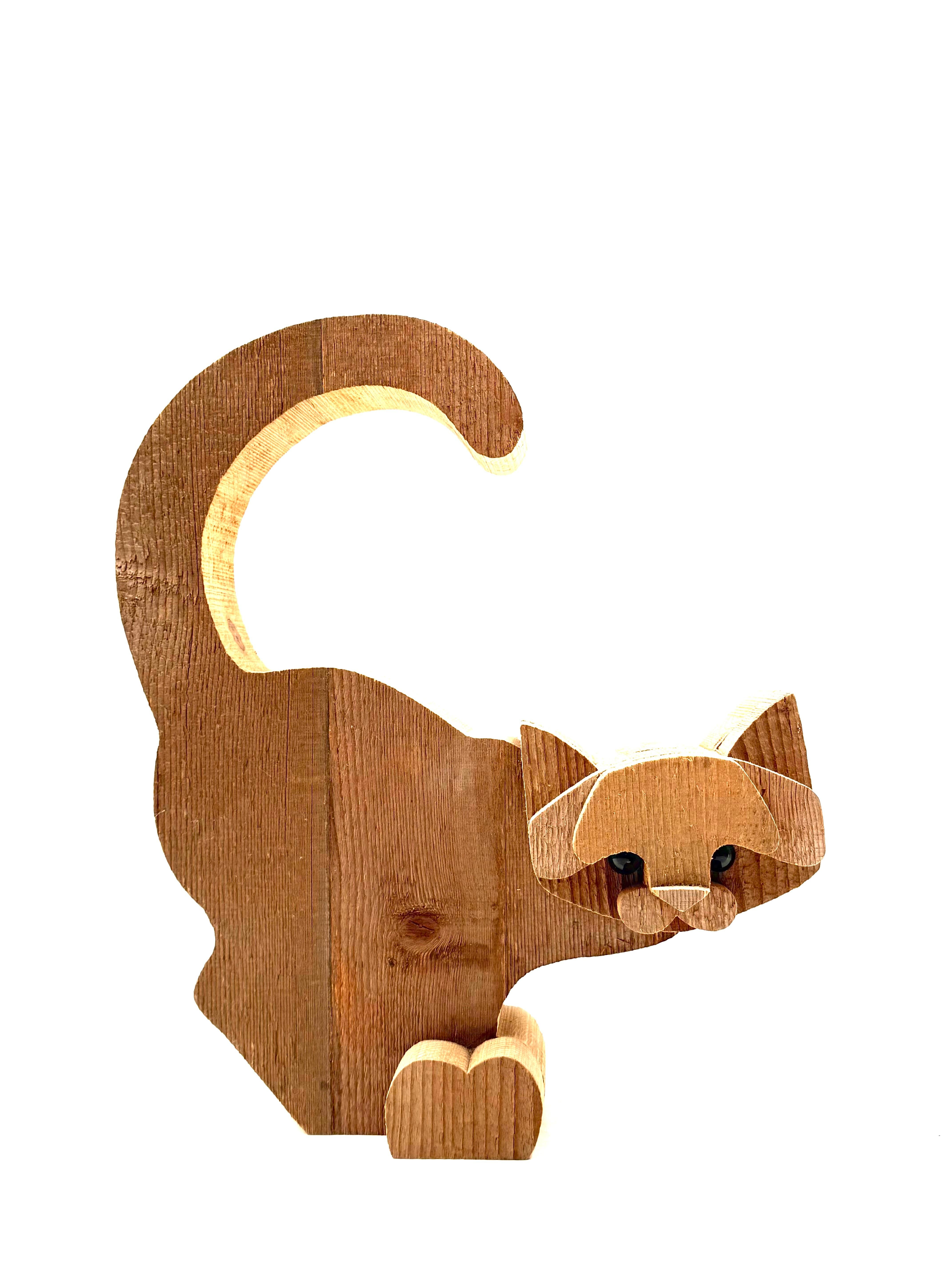 Late 20th Century Bottega Michelangeli, Cat wood sculpture, Orvieto Italy 1970s in vendita