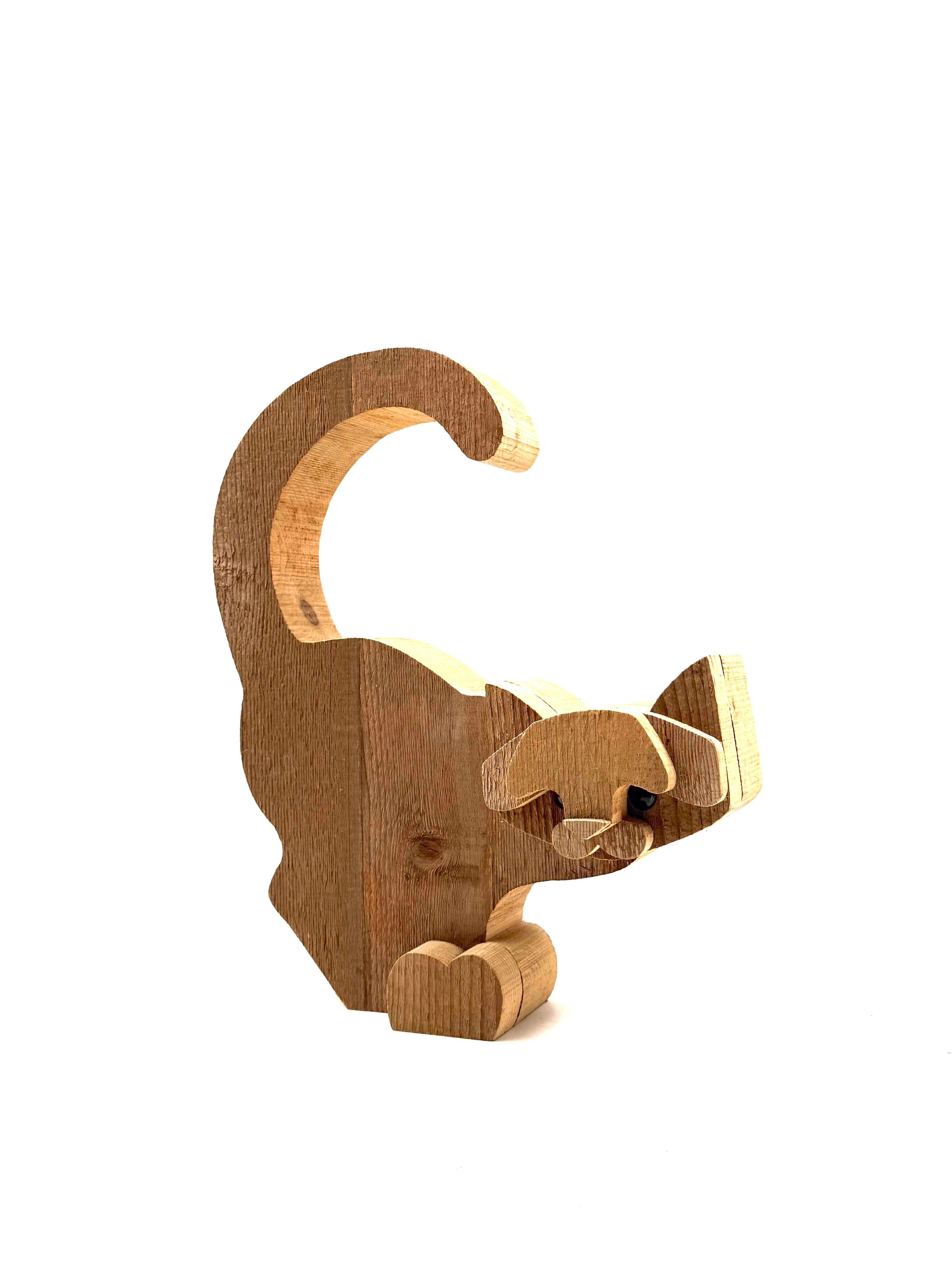 Legno Bottega Michelangeli, Cat wood sculpture, Orvieto Italy 1970s in vendita