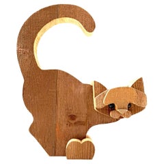 Bottega Michelangeli, Gato escultura madera, Orvieto Italia años 1970