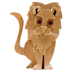 Bottega Michelangeli, sculpture de lion en bois, Orvieto Italie 1970