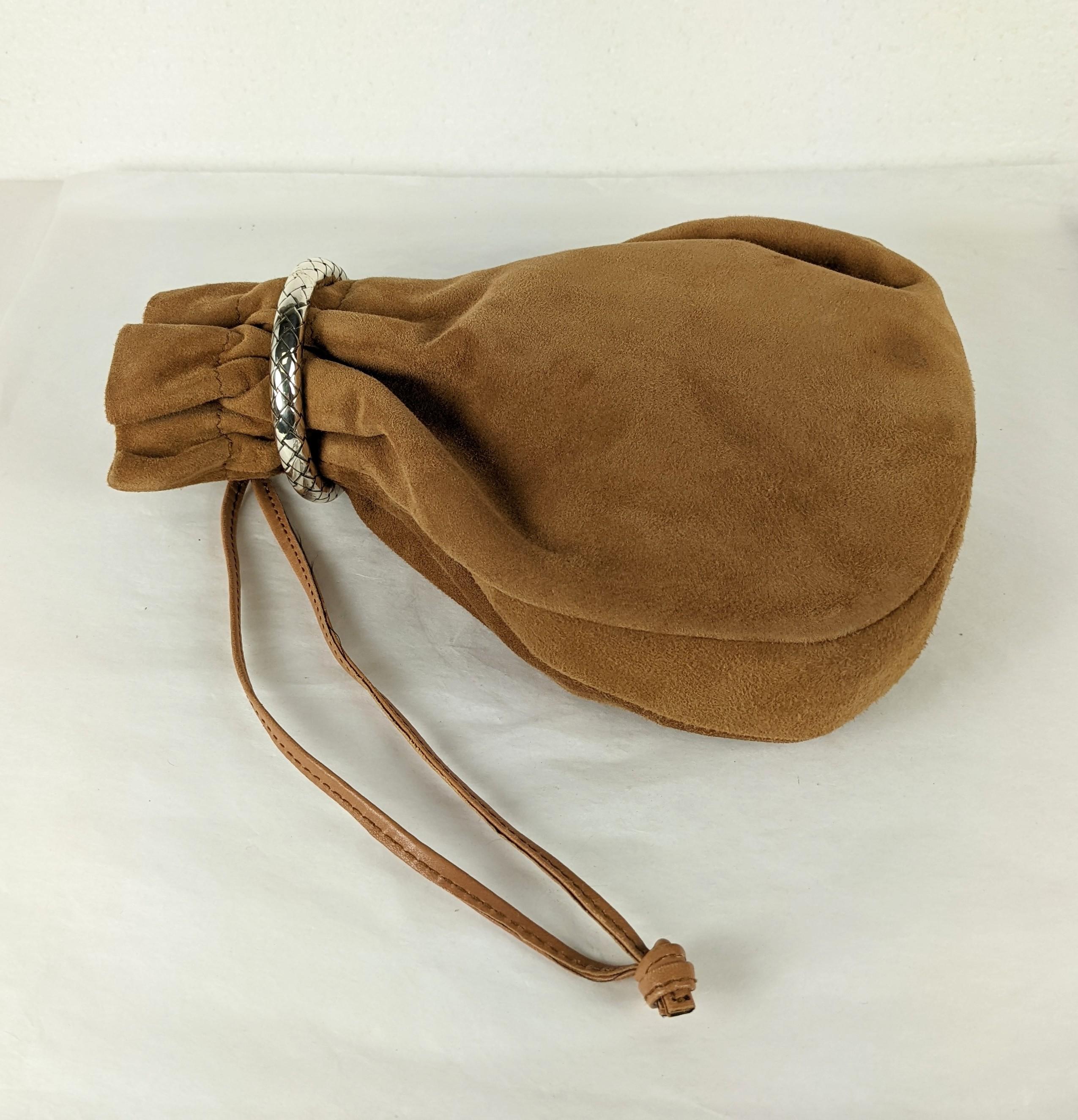 Brown Bottega Suede Pouch Intrecciato Ring Bag For Sale