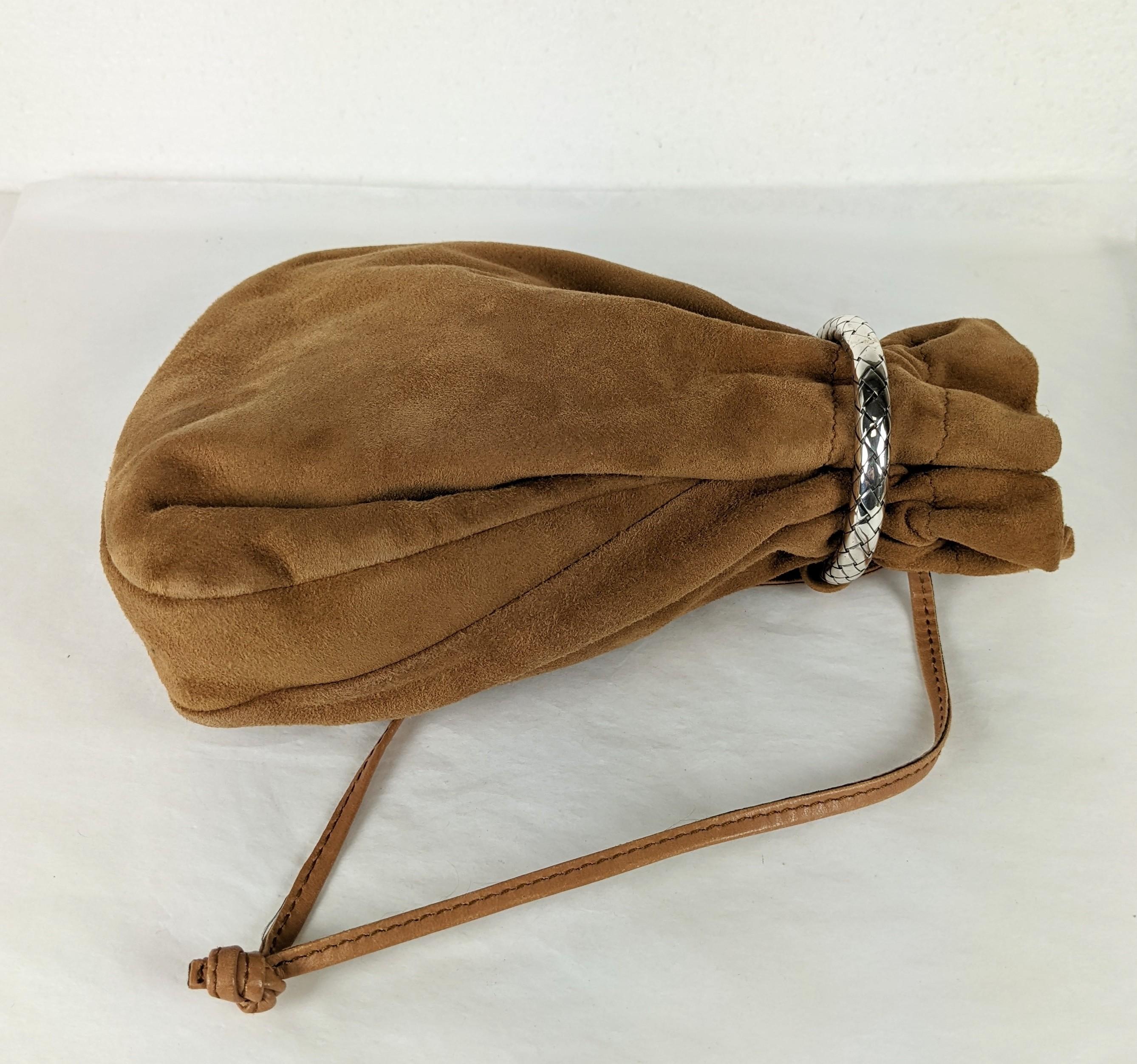 Bottega Suede Pouch Intrecciato Ring Bag In Good Condition For Sale In New York, NY