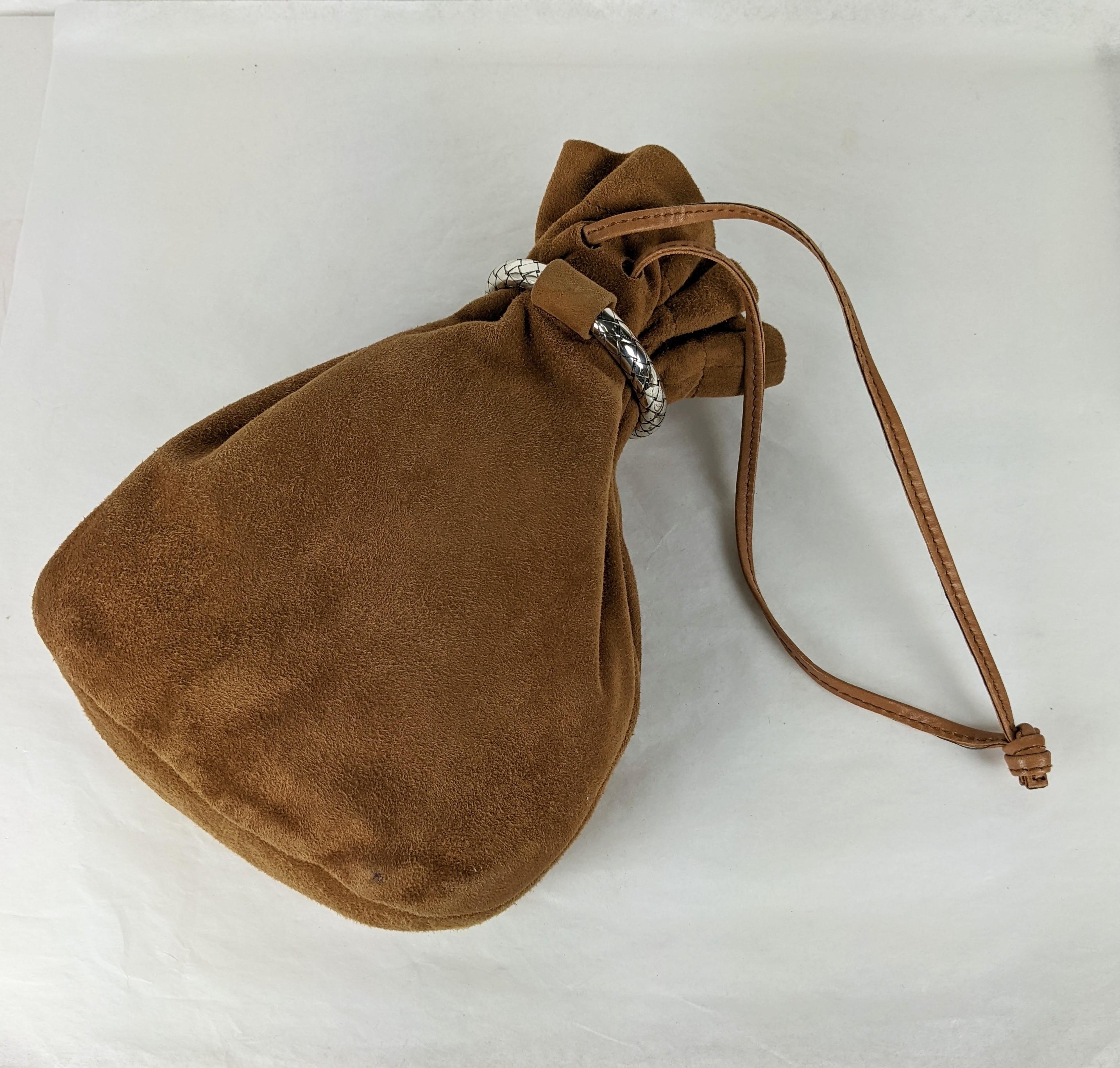 Women's or Men's Bottega Suede Pouch Intrecciato Ring Bag For Sale