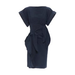 BOTTEGA VANETA navy blue wide cuff sleeve tie bow cocktail dress IT38