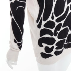 BOTTEGA VENETA 100% Kaschmir creme schwarz abstrakte Intarsien V-Ausschnitt Pullover IT40 S