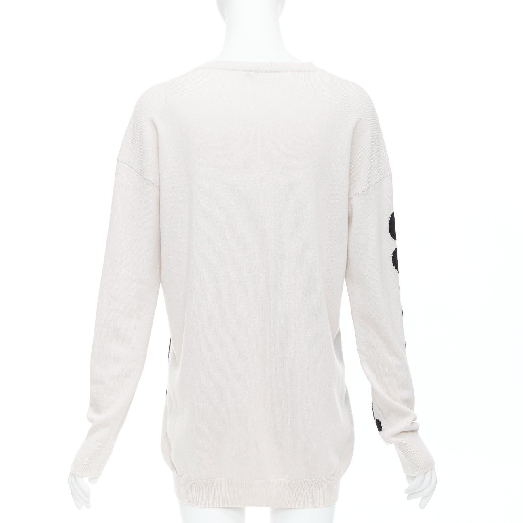 Women's BOTTEGA VENETA 100% cashmere cream black abstract intarsia V-neck sweater IT40 S For Sale