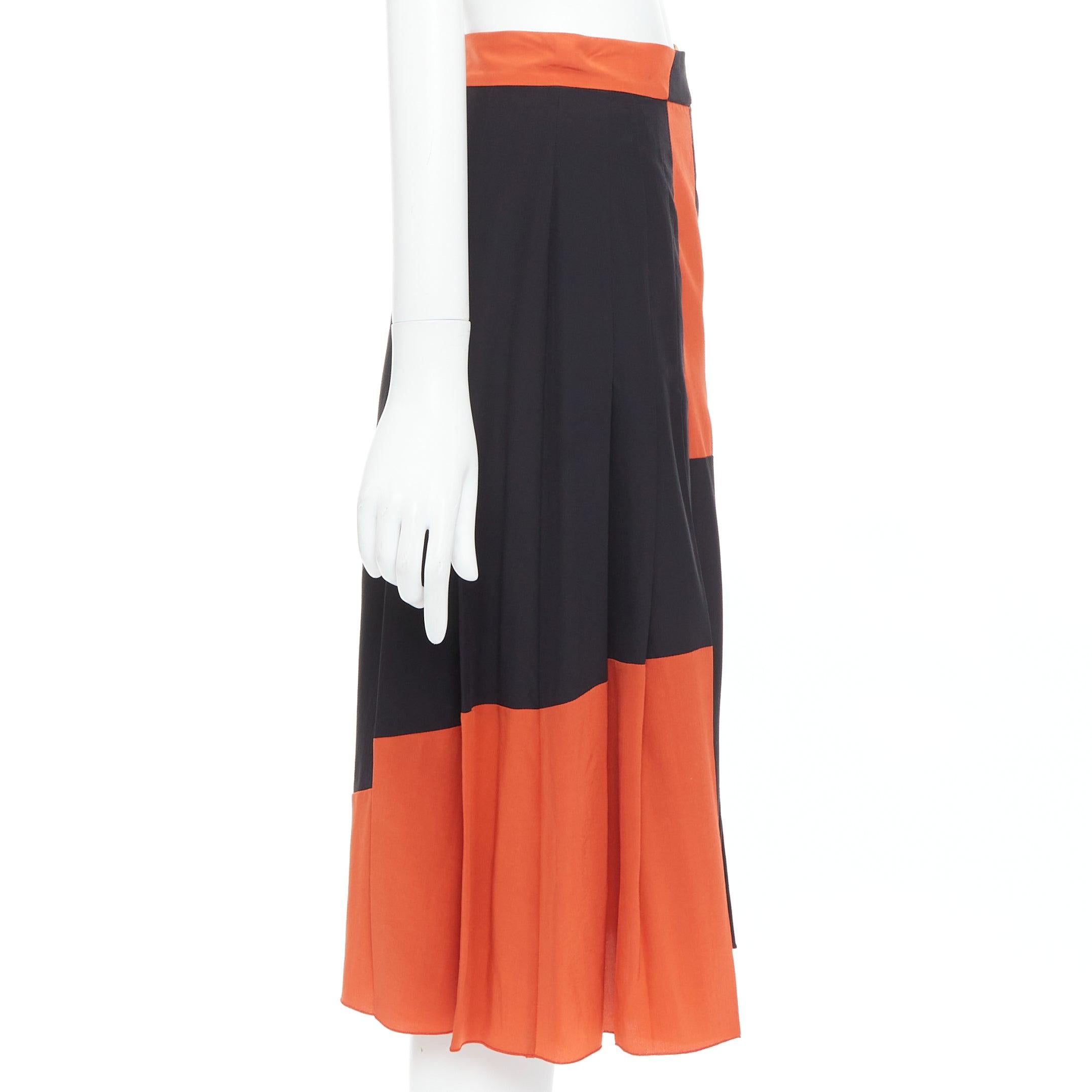 BOTTEGA VENETA 100% silk  black orange brown colorblock pleated skirt IT36 XXS In Excellent Condition For Sale In Hong Kong, NT