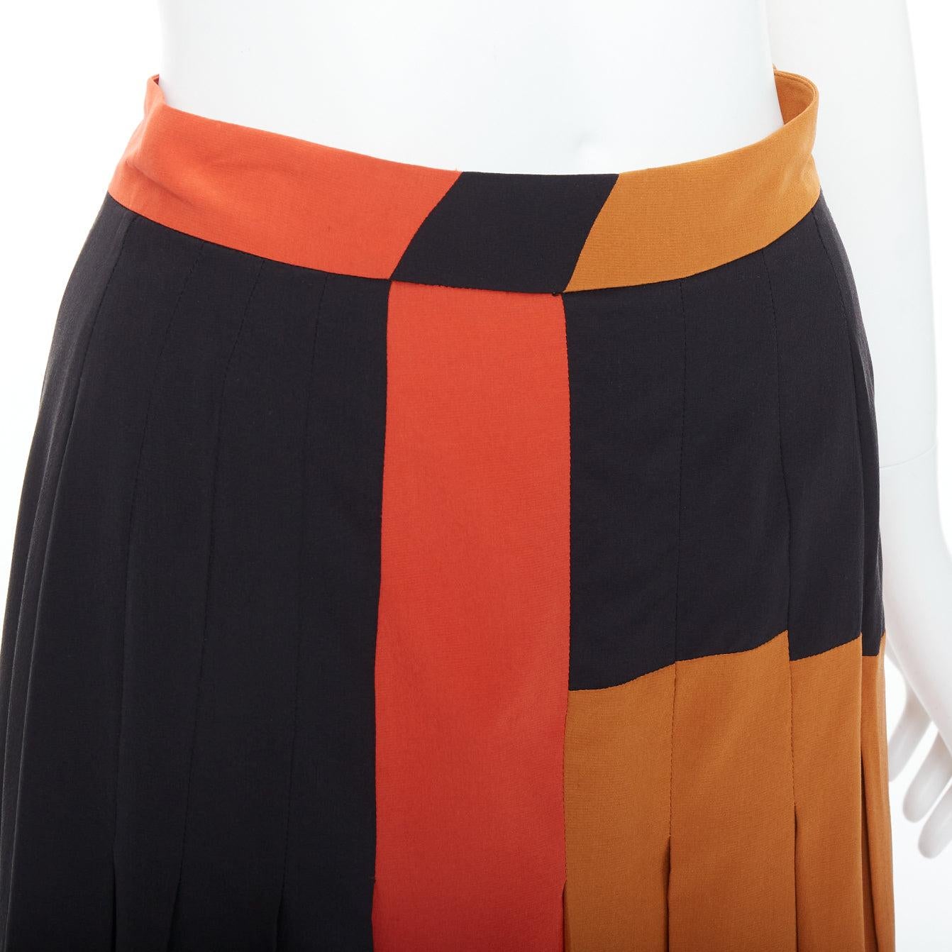BOTTEGA VENETA 100% silk  black orange brown colorblock pleated skirt IT36 XXS For Sale 2
