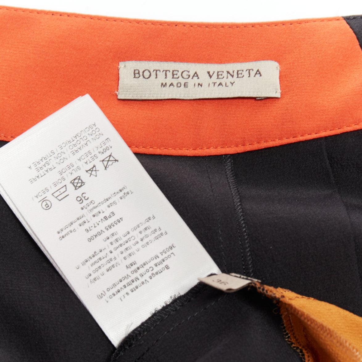 BOTTEGA VENETA 100% silk  black orange brown colorblock pleated skirt IT36 XXS For Sale 3