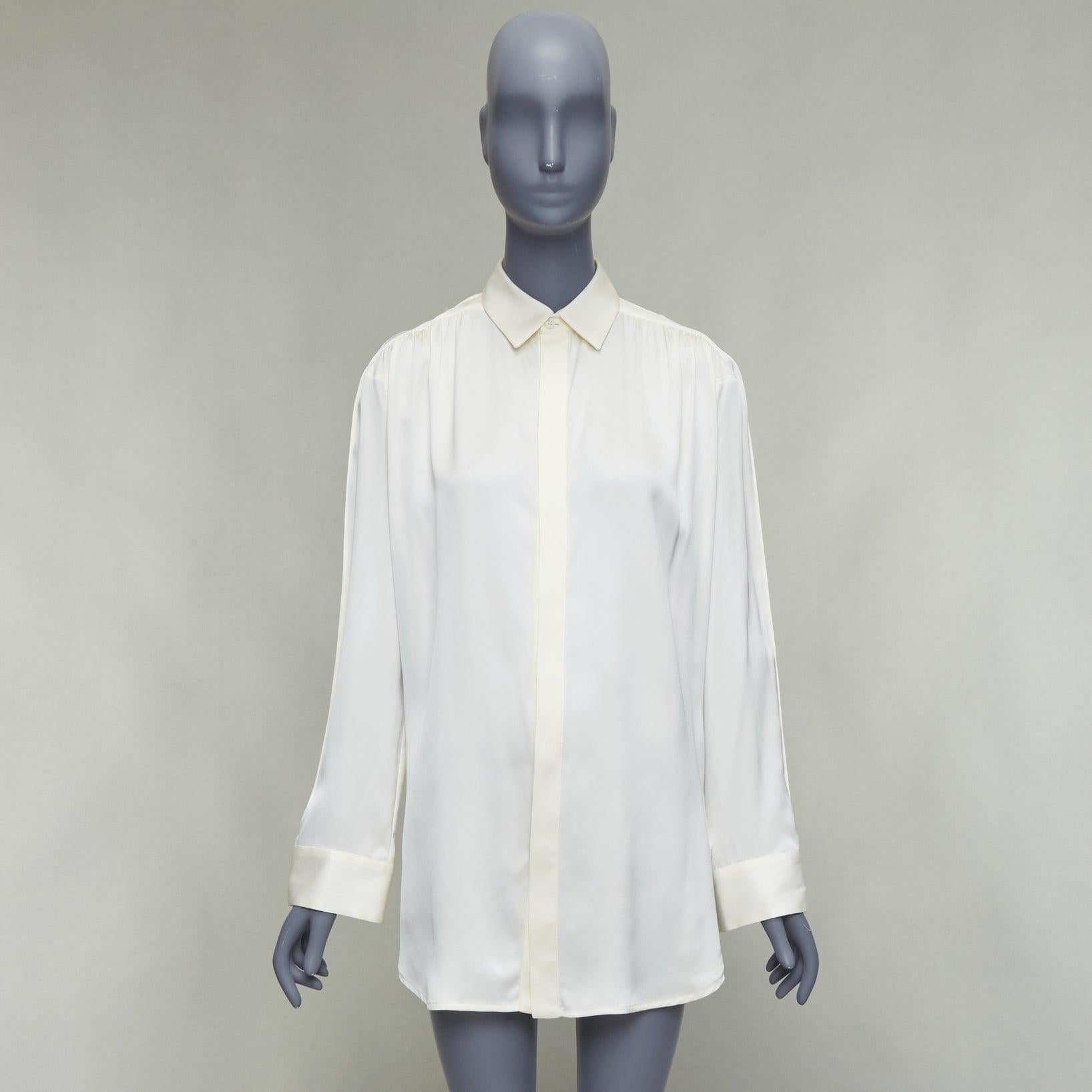 Bottega Veneta 100% seta crema - Camicia con maniche raglan increspate IT36 XXS in vendita 4