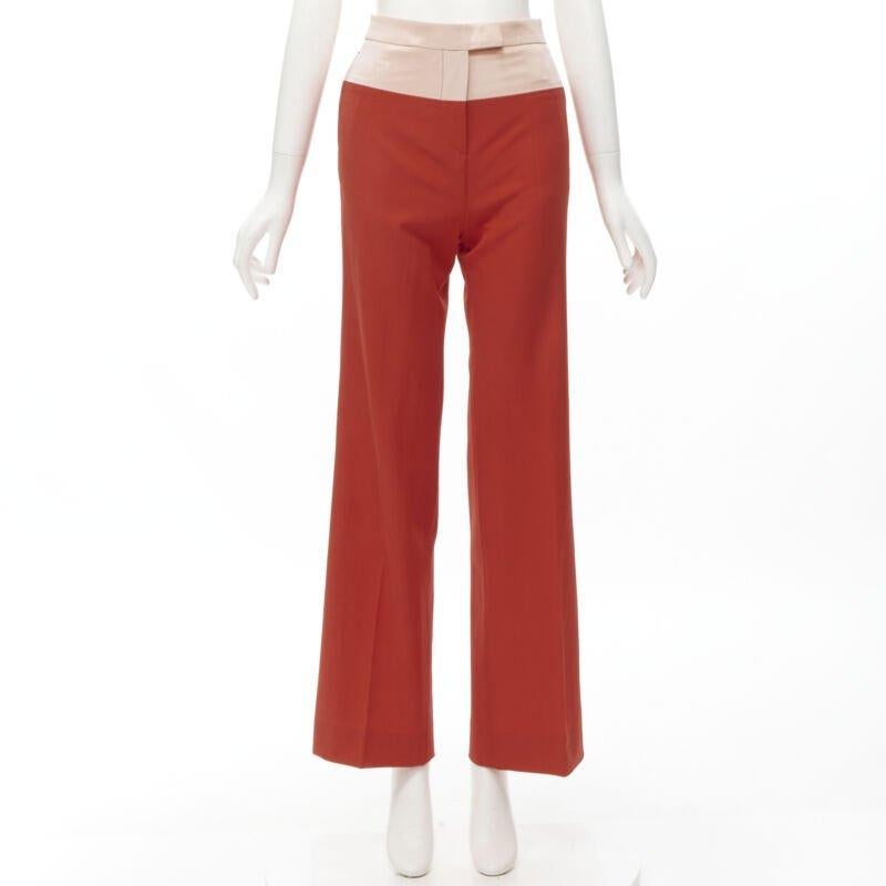 BOTTEGA VENETA 100% wool nude beige red colorblocked wide leg pants IT38 XS For Sale 5